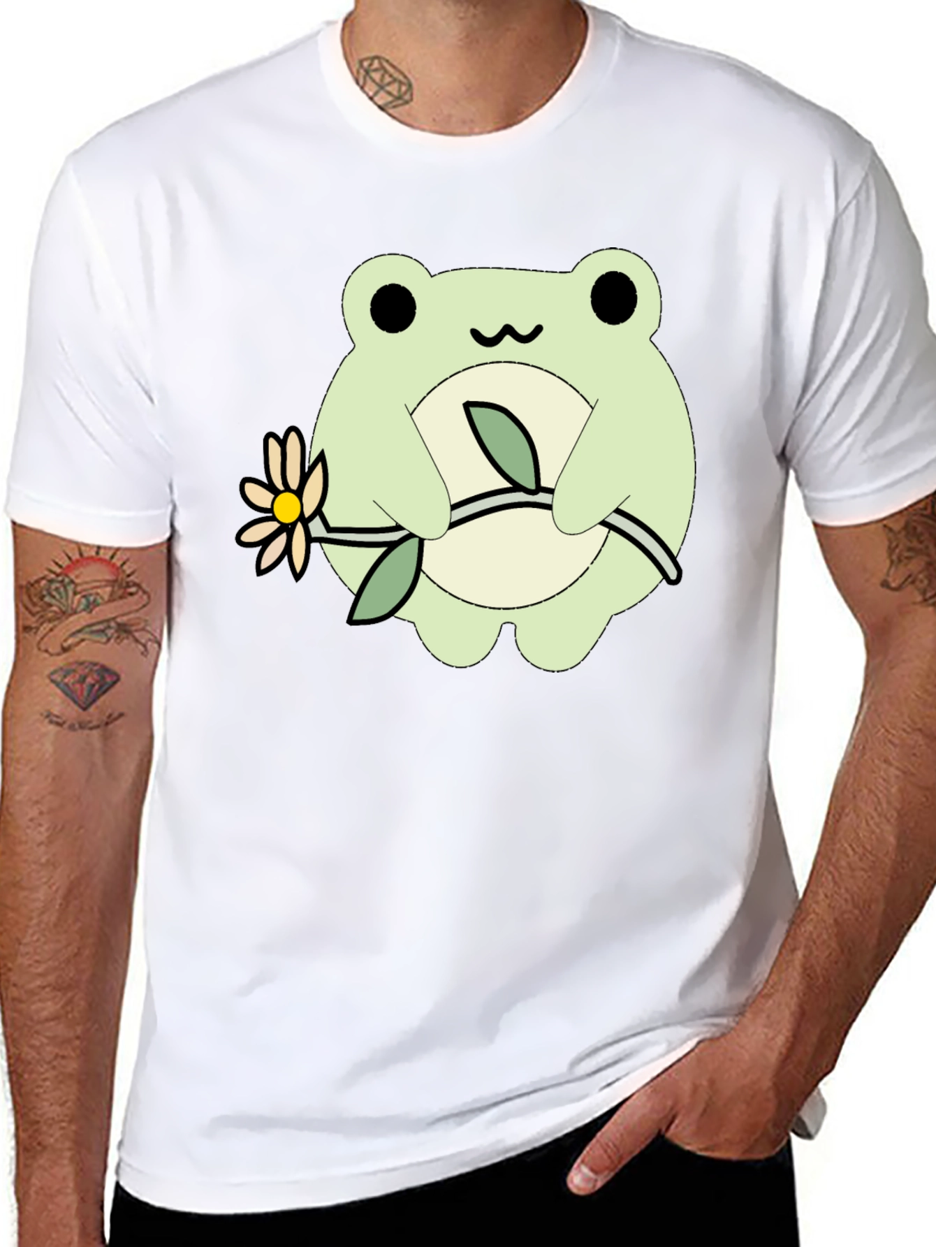 Cute Frog Holding Flower Graphic T-Shirt