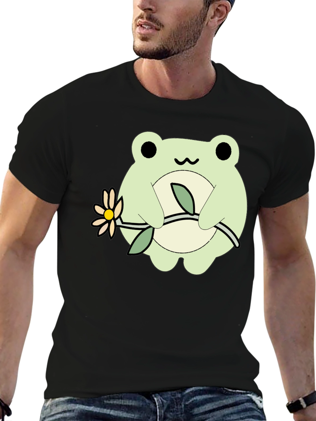 Cute Frog Holding Flower Graphic T-Shirt