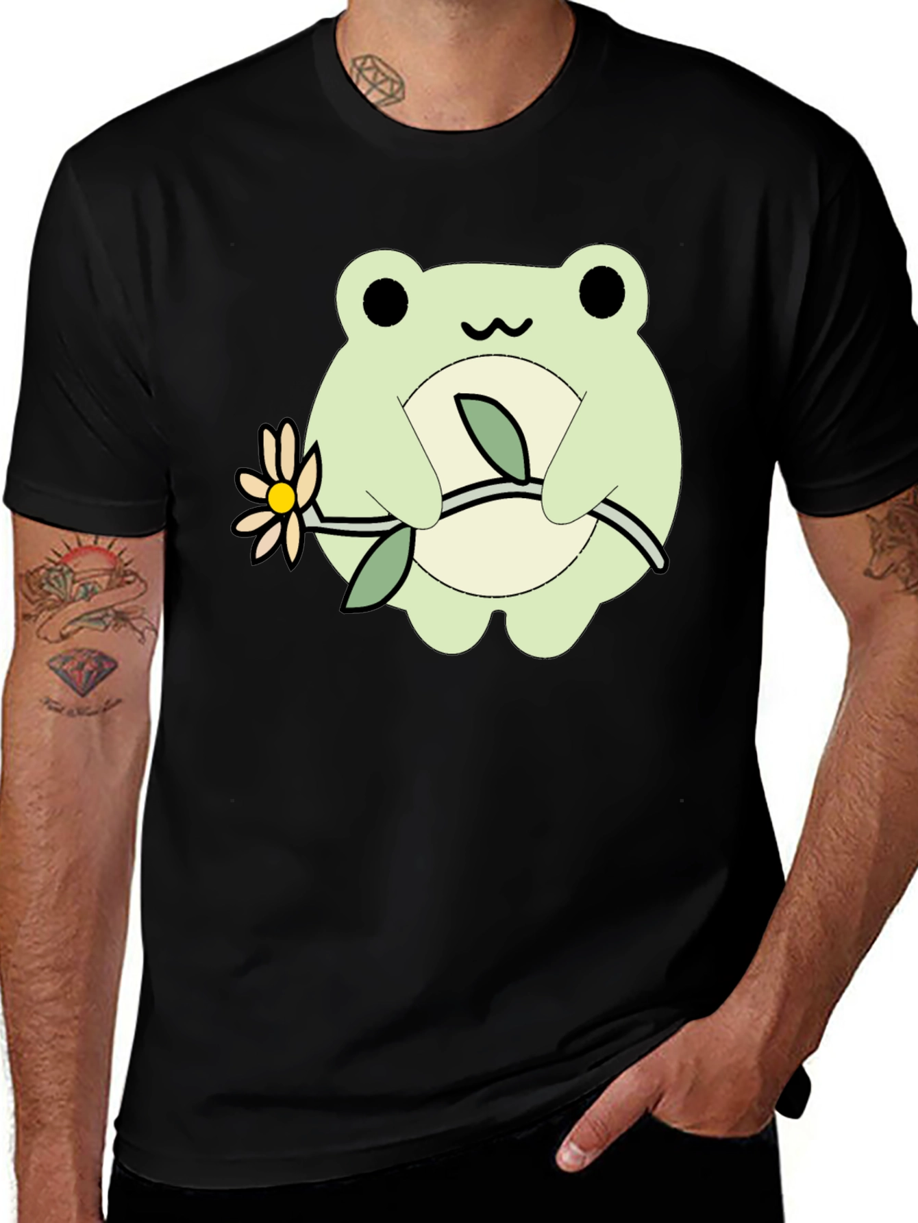Cute Frog Holding Flower Graphic T-Shirt
