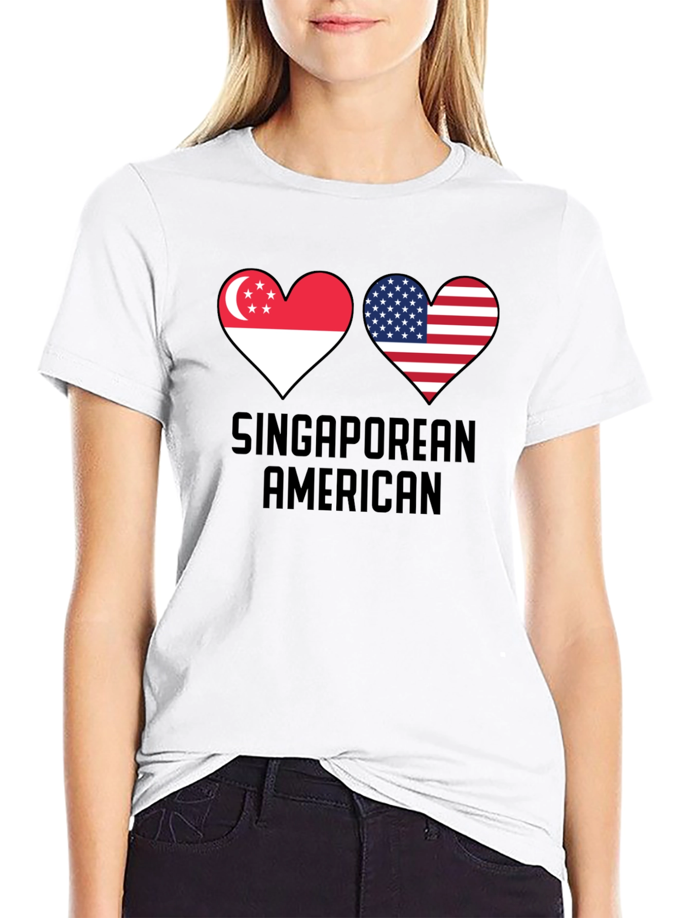 Singaporean American Flag Heart T-Shirt