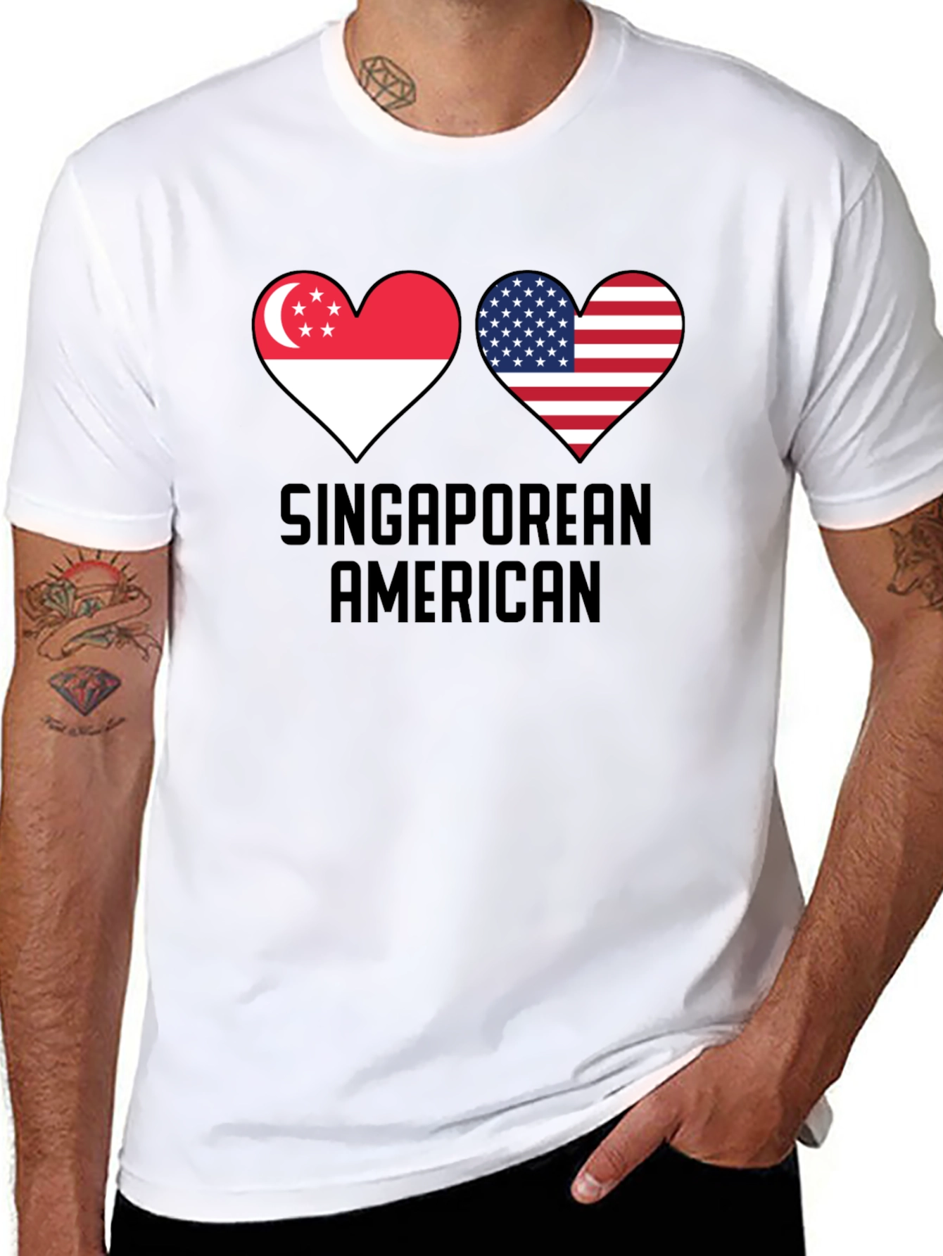 Singaporean American Flag Heart T-Shirt