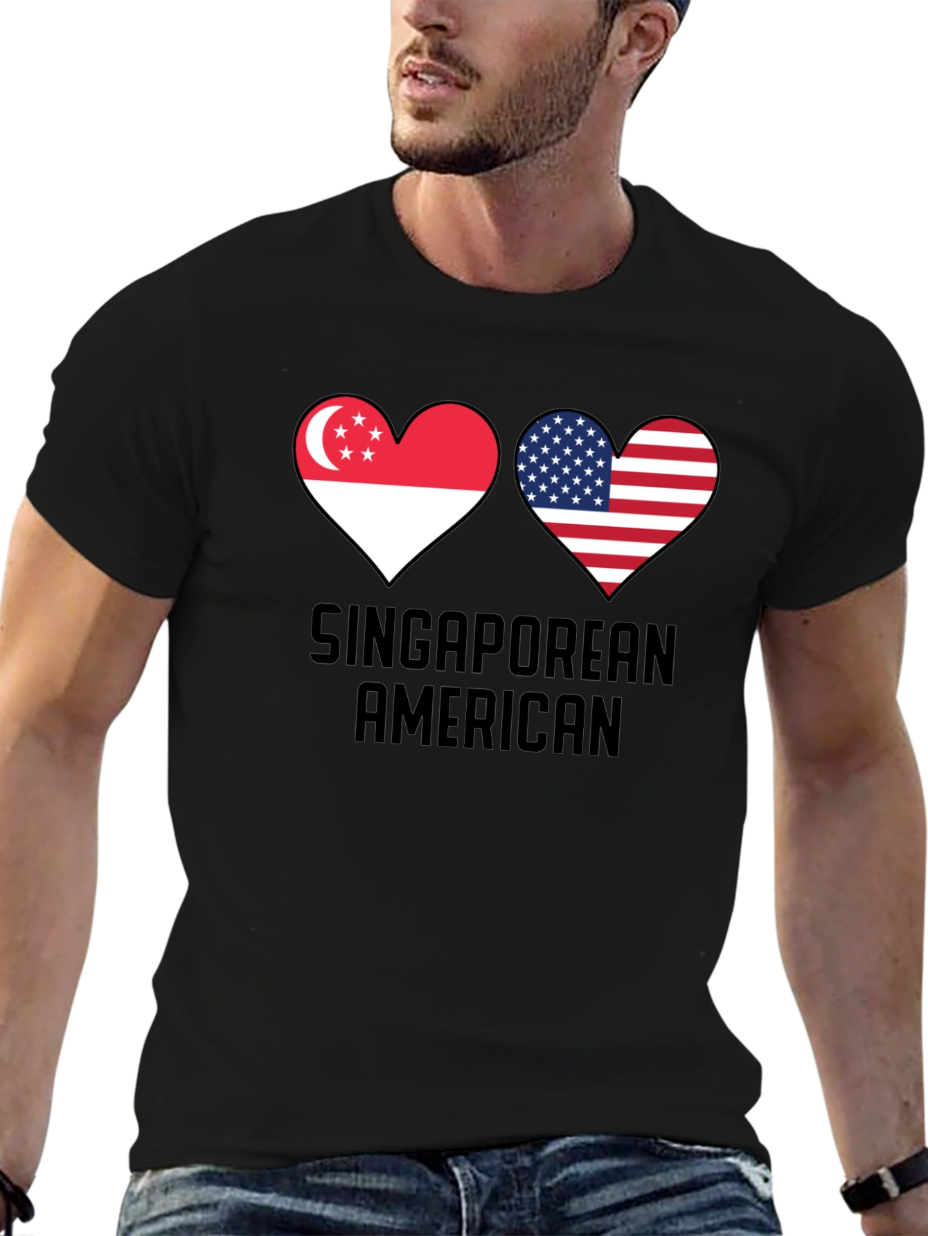 Singaporean American Flag Heart T-Shirt