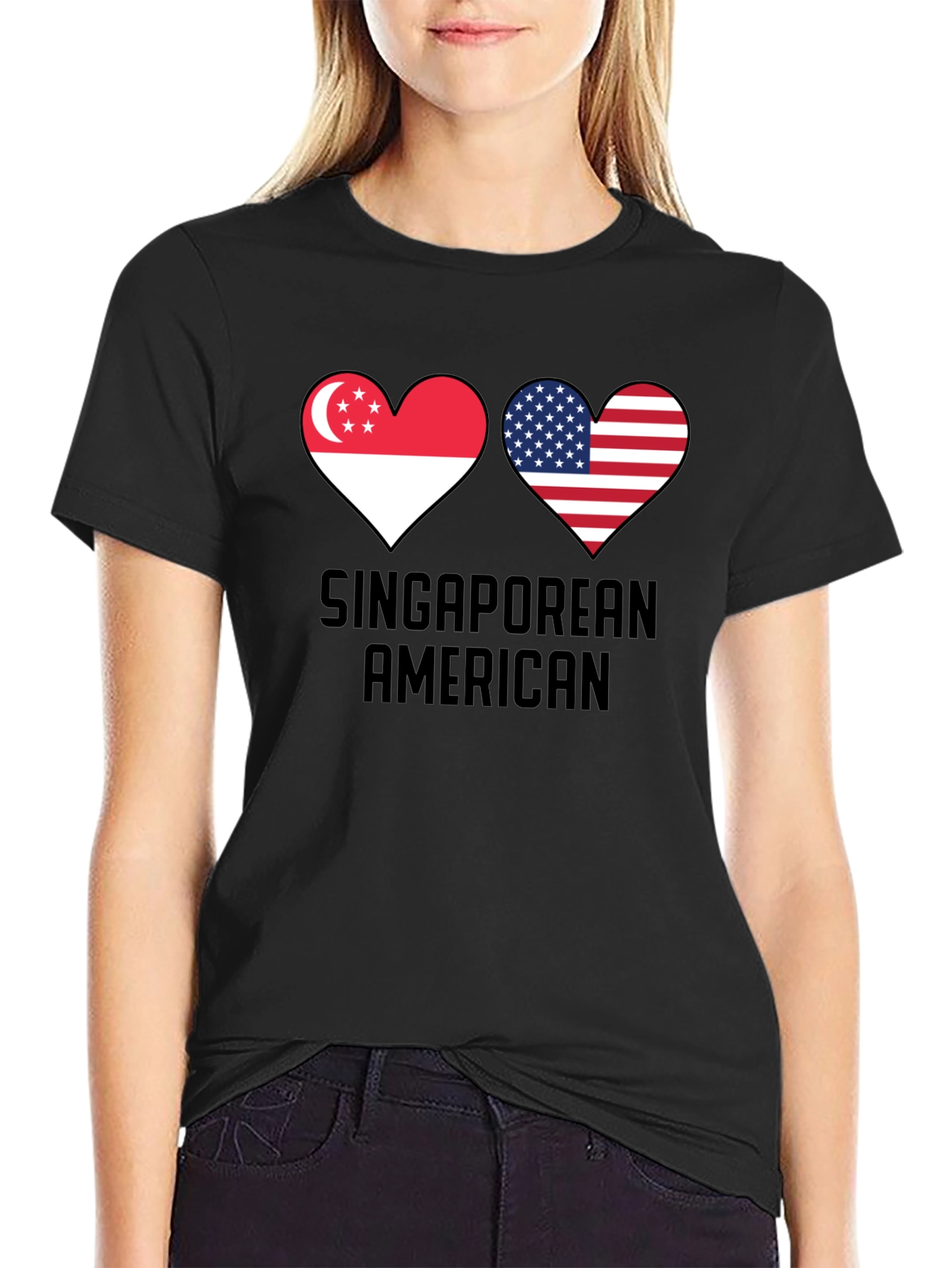 Singaporean American Flag Heart T-Shirt
