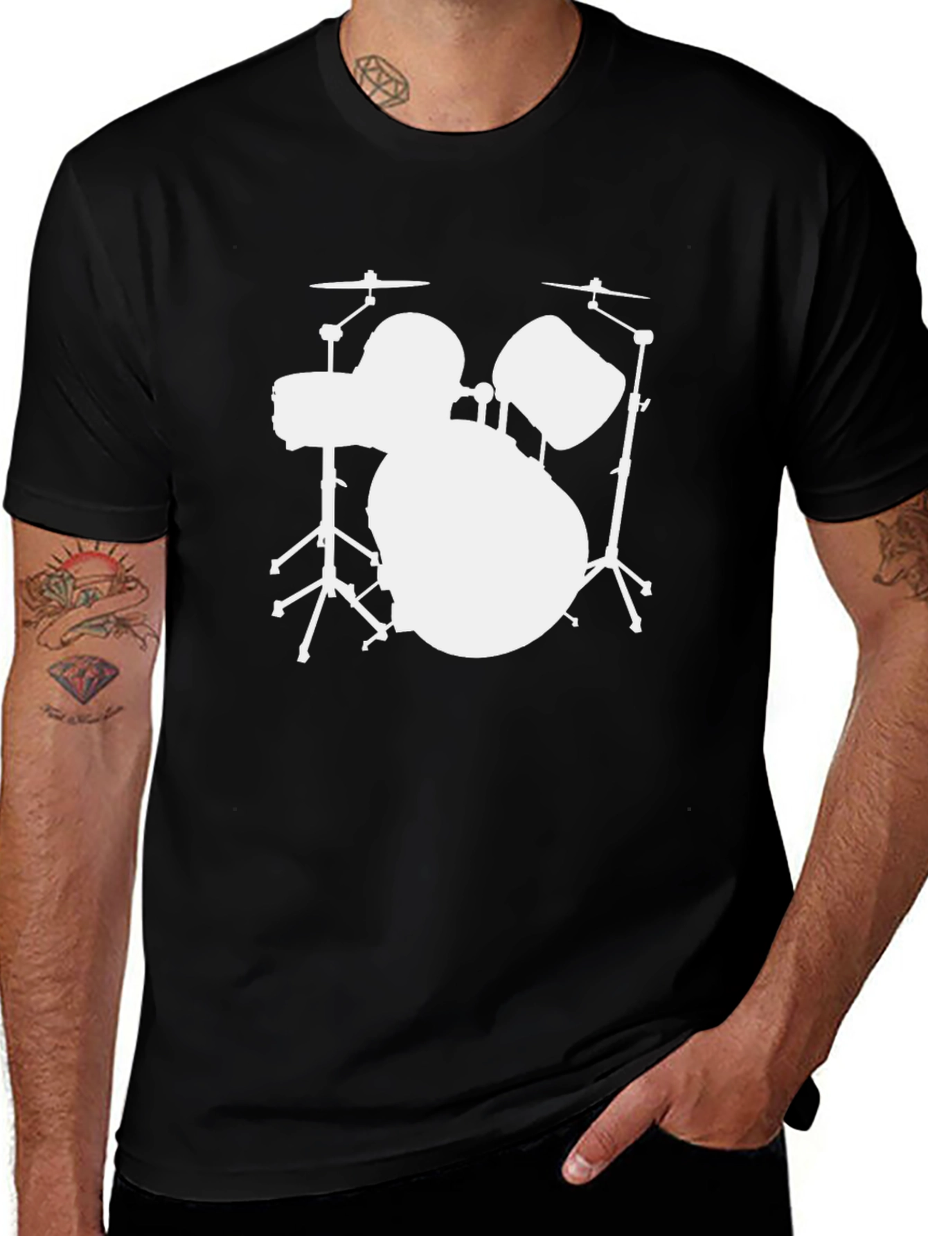 Drum Set Graphic Tee - Black Cotton Shirt