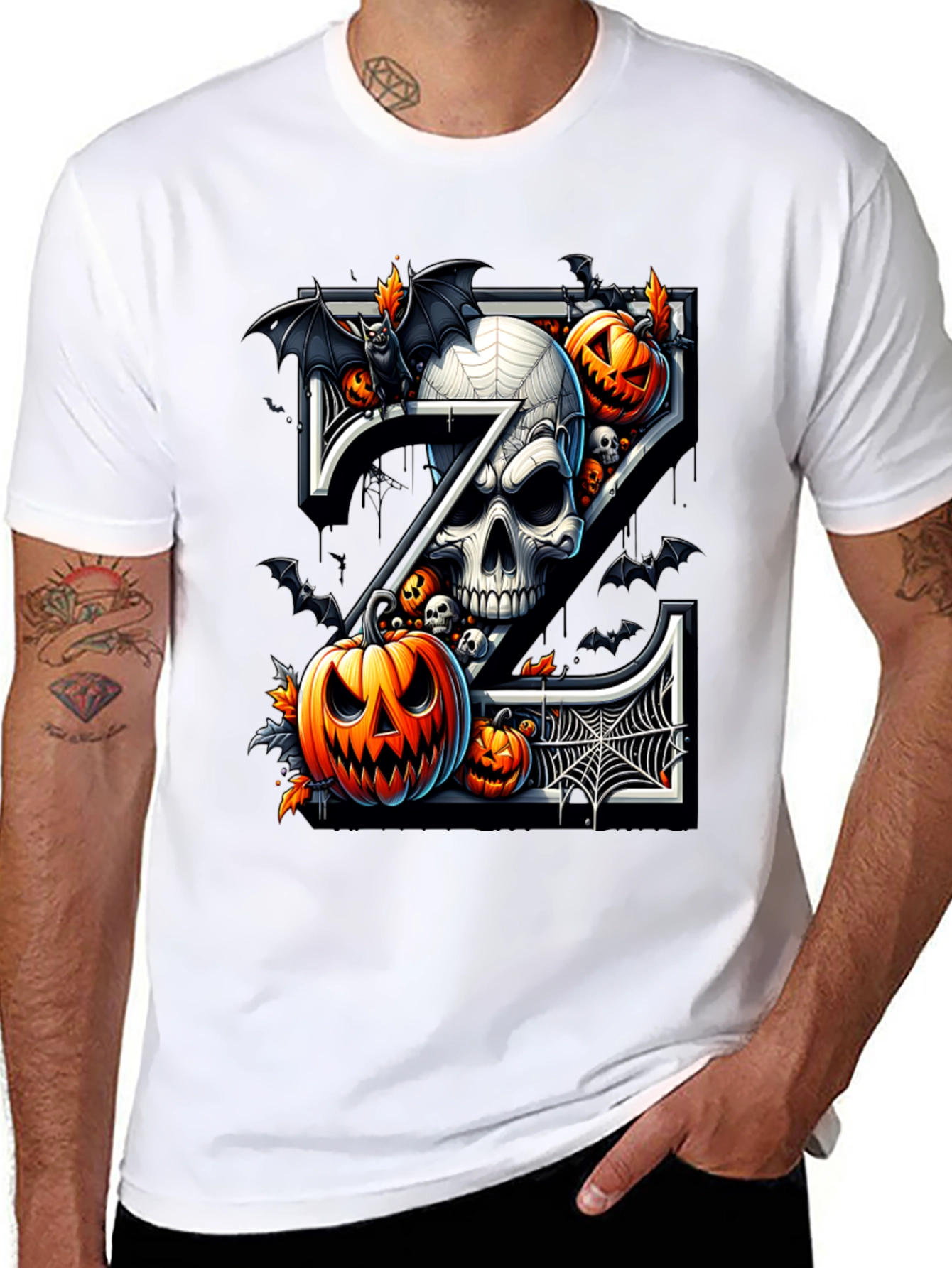 Halloween Skull and Pumpkin Tee