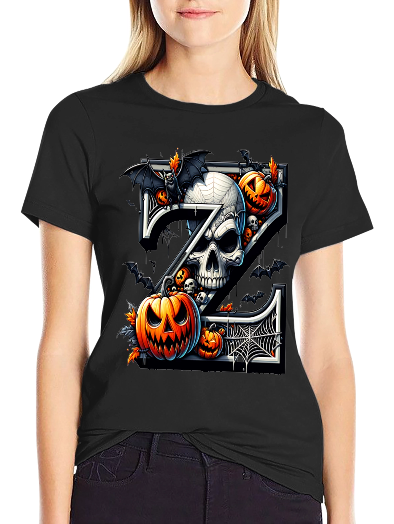Halloween Skull and Pumpkin Tee