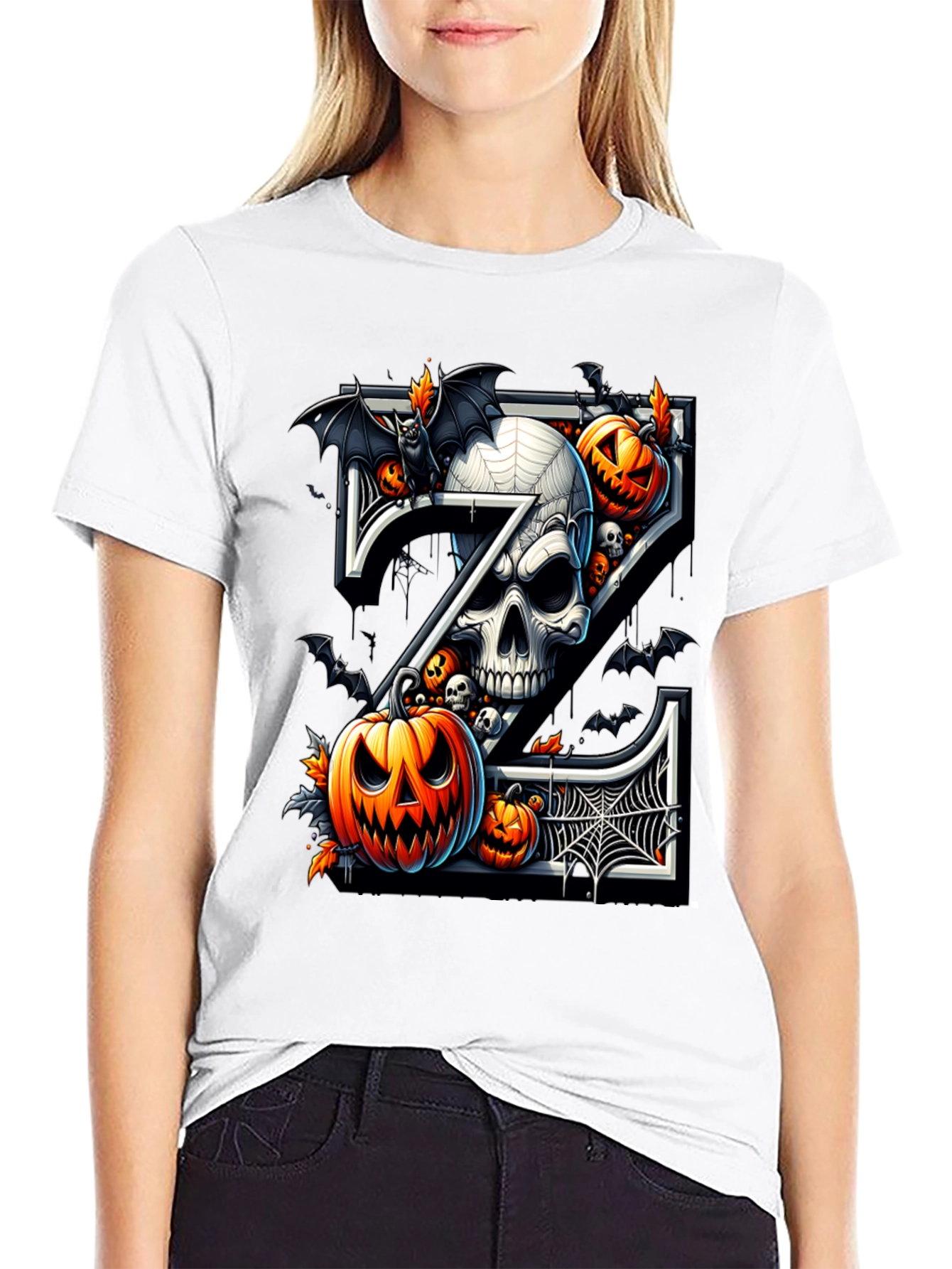 Halloween Skull and Pumpkin Tee