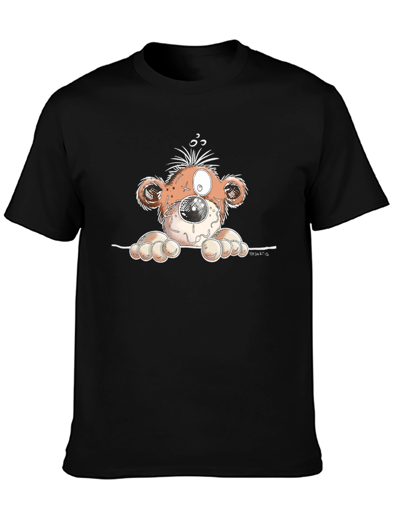 Cartoon Monster Graphic Tee - Black Cotton