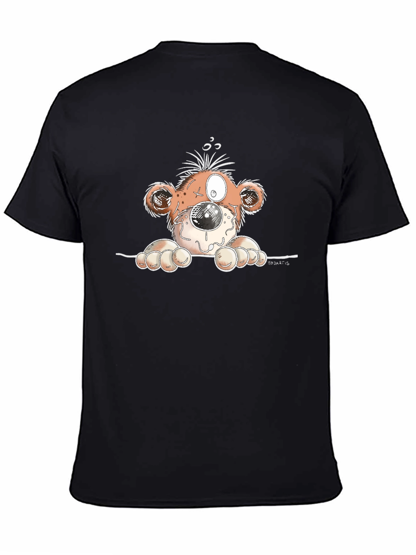 Cartoon Monster Graphic Tee - Black Cotton