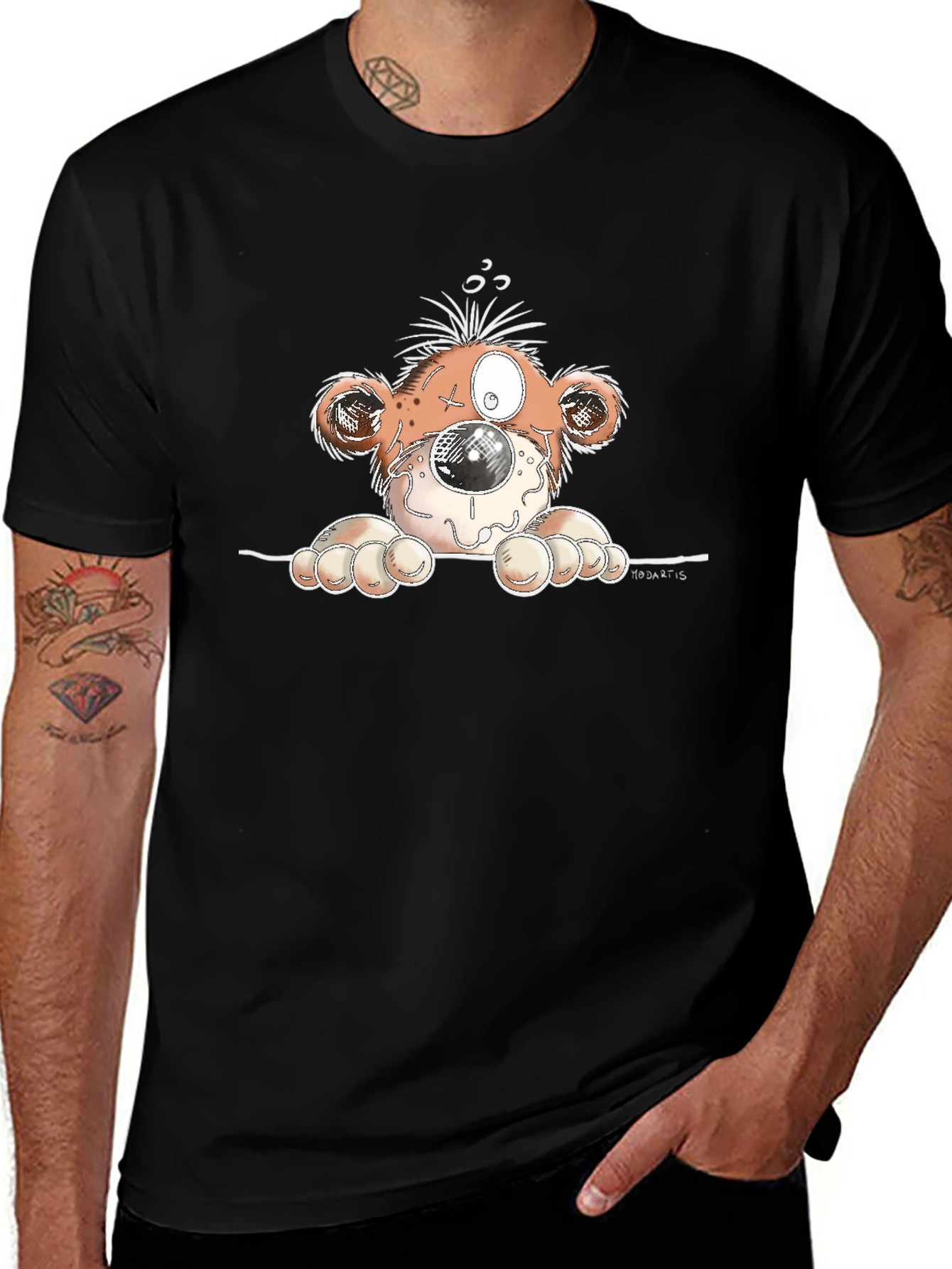 Cartoon Monster Graphic Tee - Black Cotton