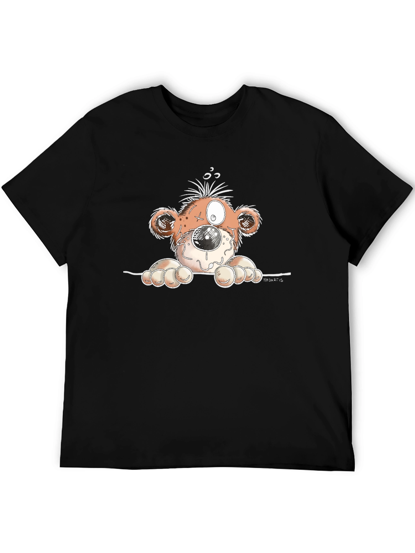 Cartoon Monster Graphic Tee - Black Cotton