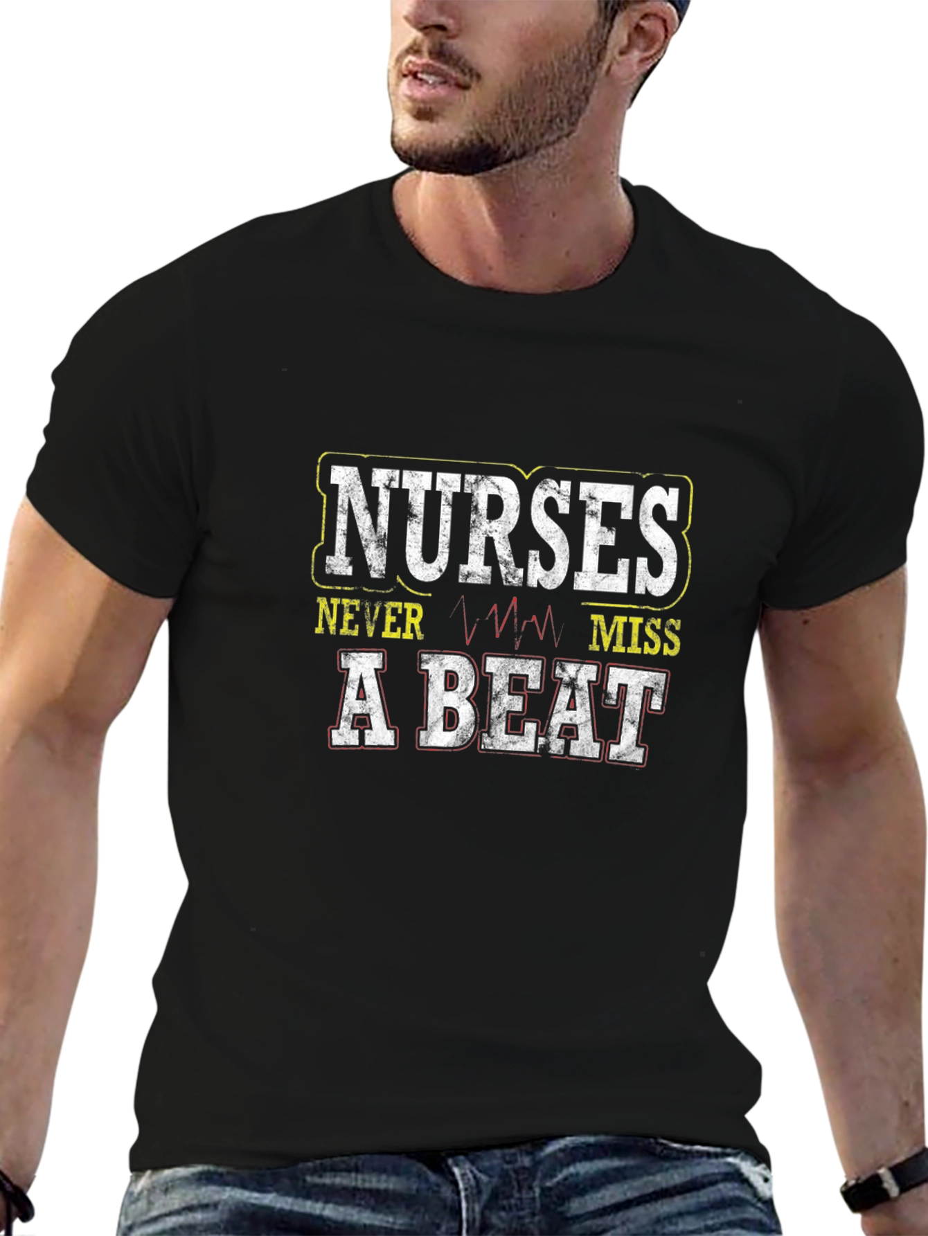 Nurses Never Miss a Beat Black Graphic T-Shirt