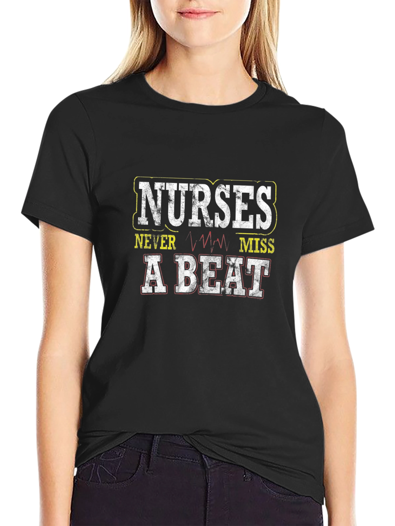 Nurses Never Miss a Beat Black Graphic T-Shirt