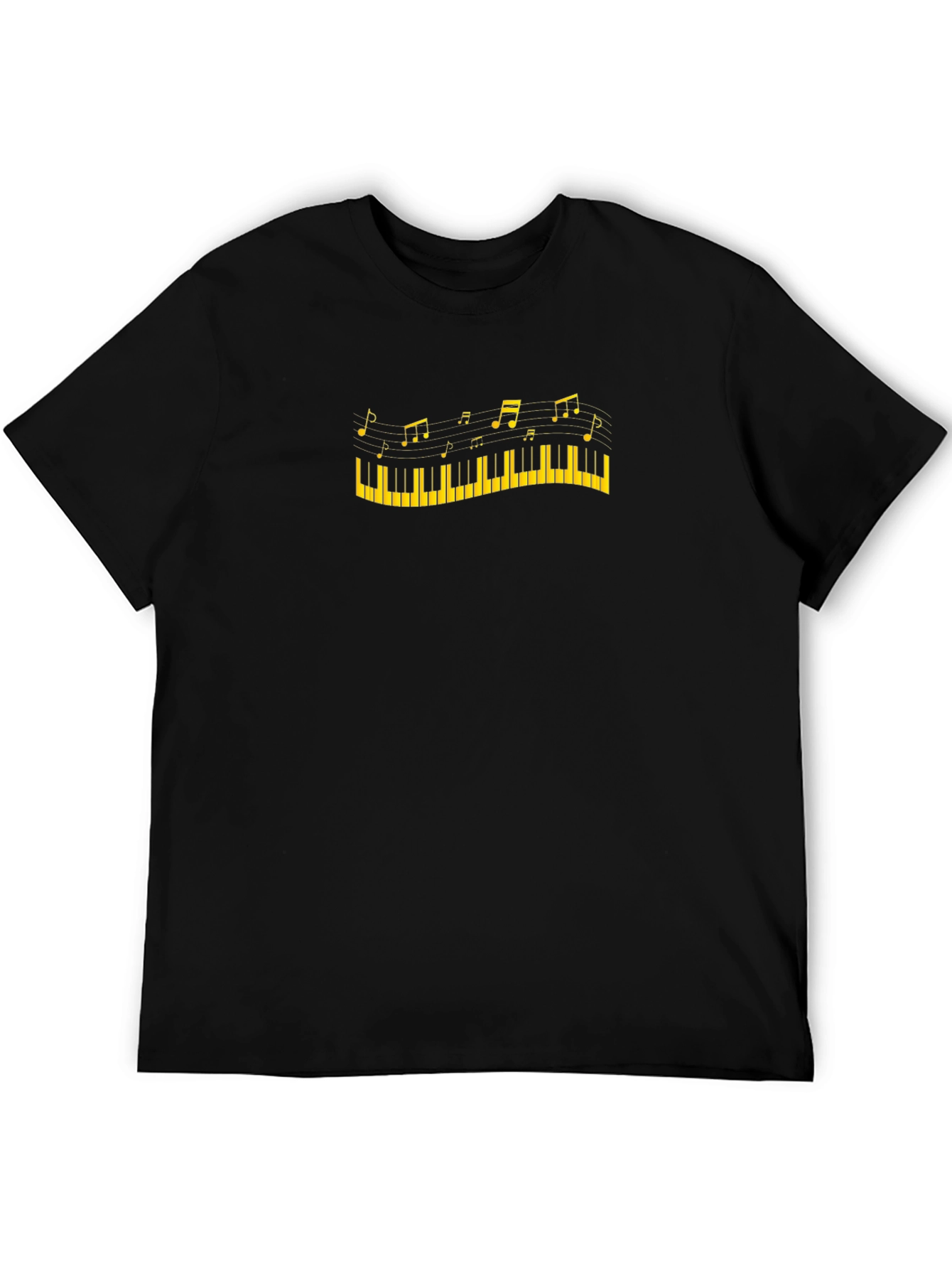 Piano Keys and Notes Graphic Black T-Shirt
