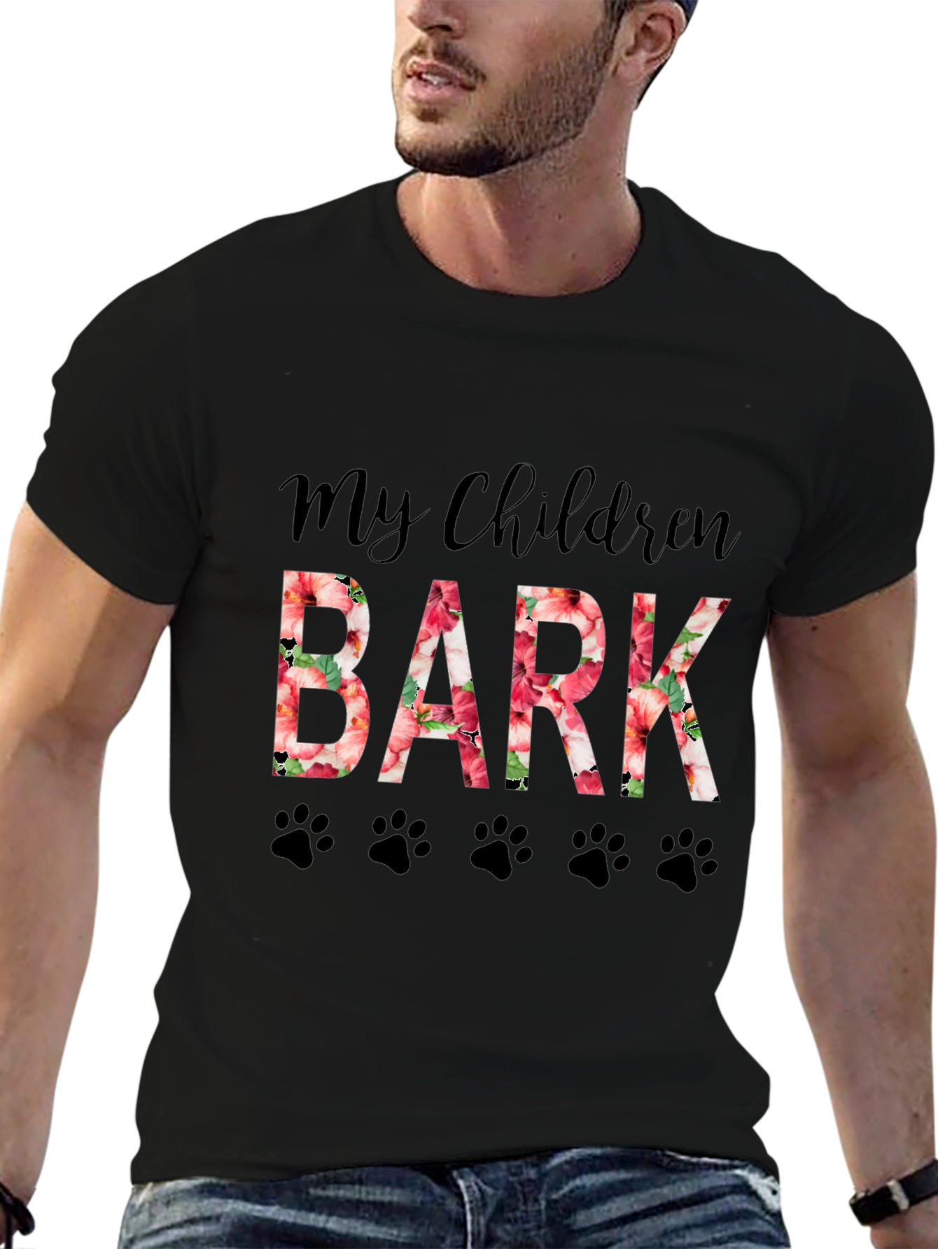 My Children Bark Floral Paw Print Graphic T-Shirt