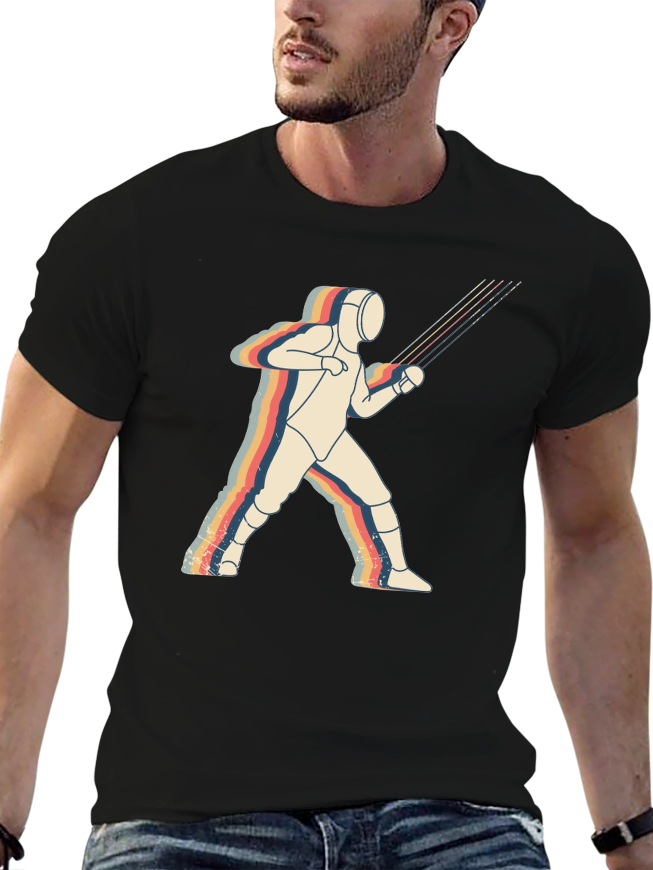 Fencing Retro Graphic T-Shirt - Black