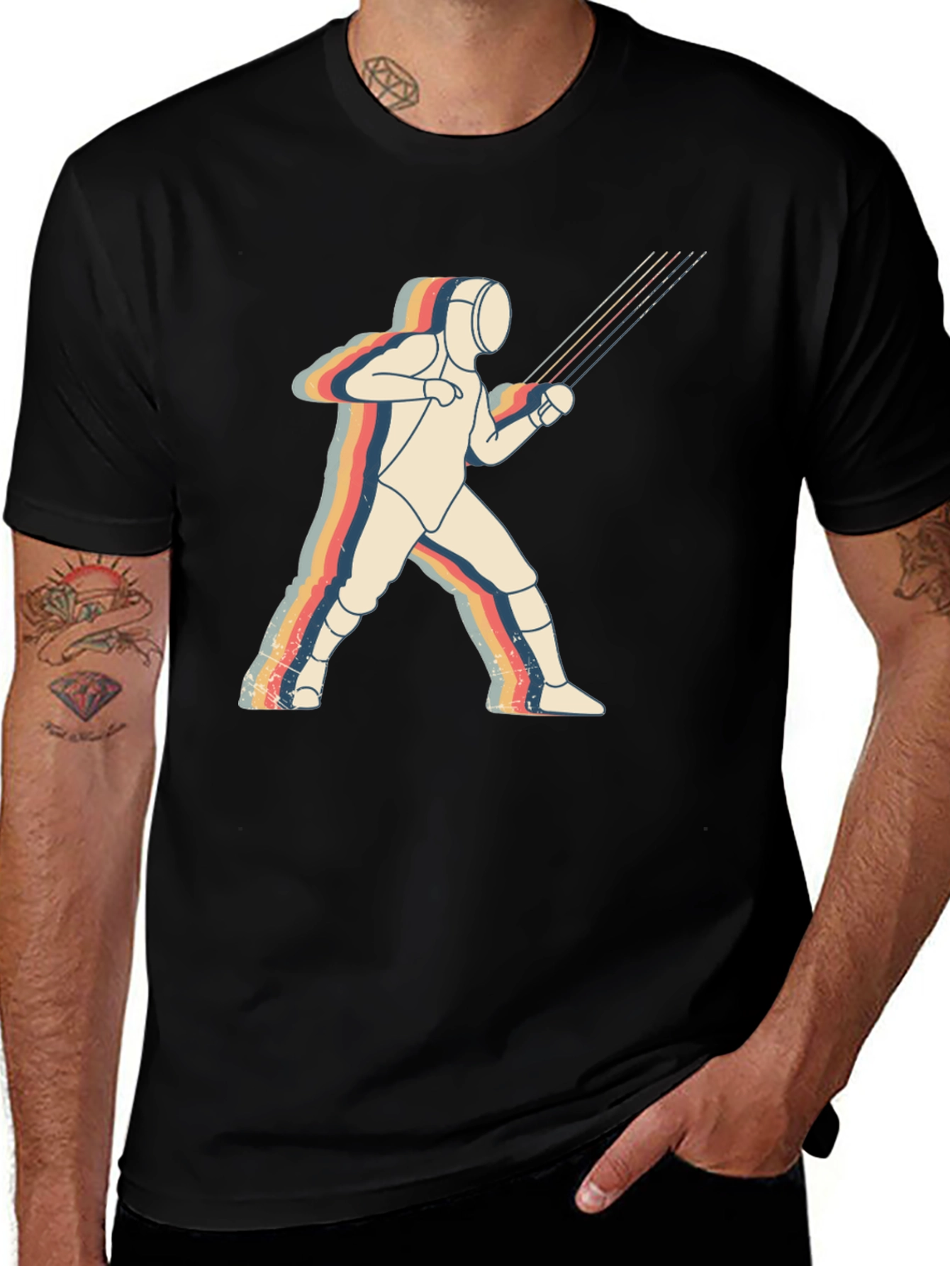Fencing Retro Graphic T-Shirt - Black
