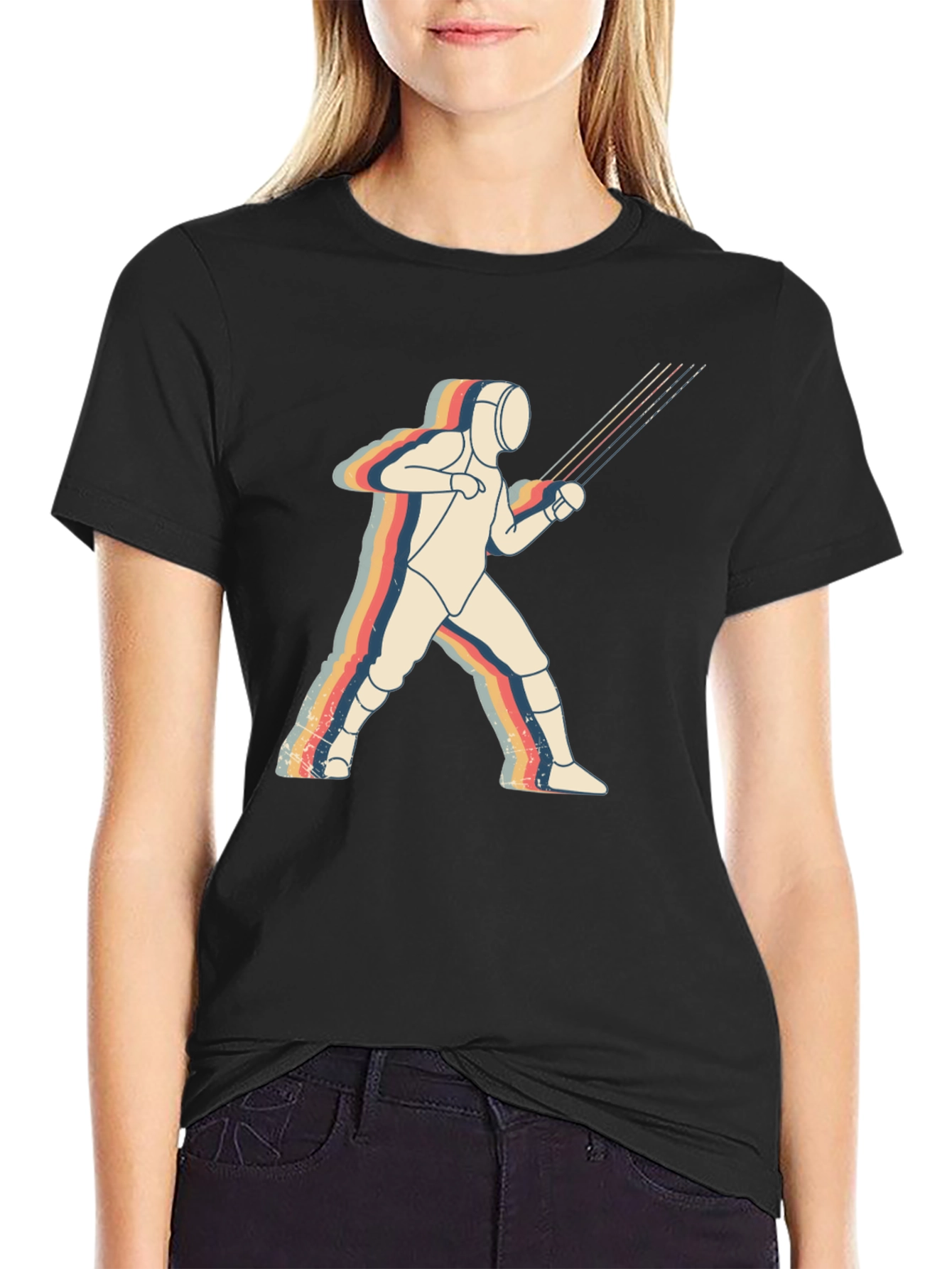 Fencing Retro Graphic T-Shirt - Black