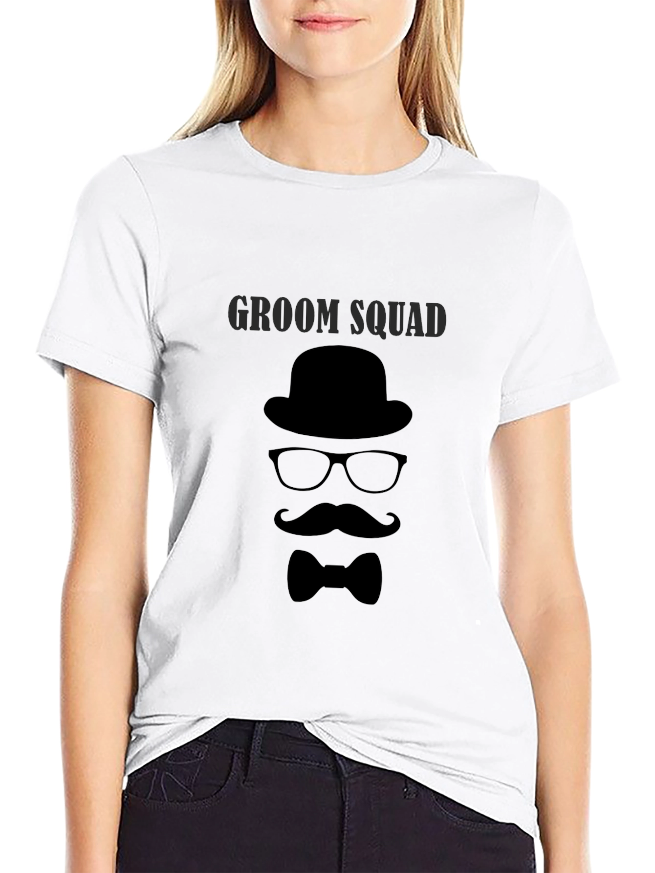 Groom Squad T-Shirt - Bowler Hat Bow Tie Design