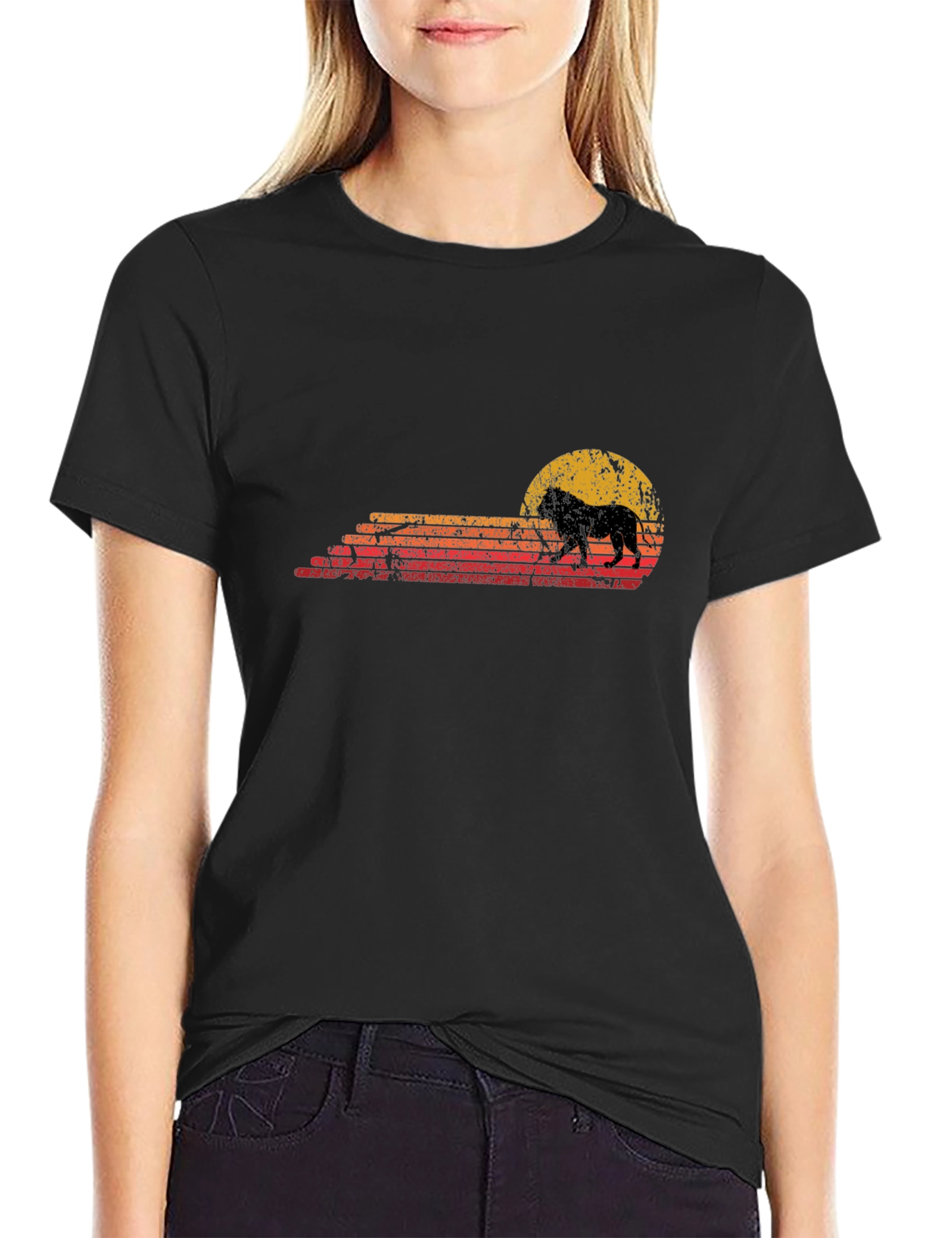 Lion Sunset Graphic Tee - Retro Style