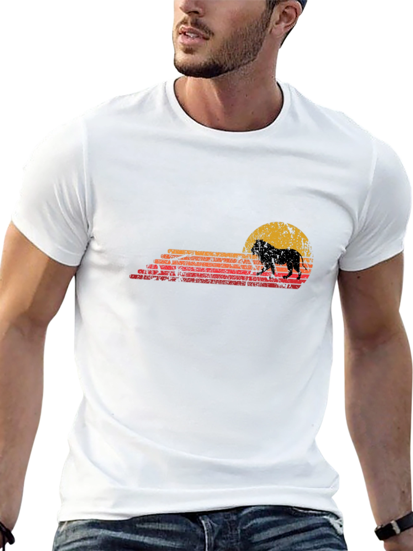 Lion Sunset Graphic Tee - Retro Style