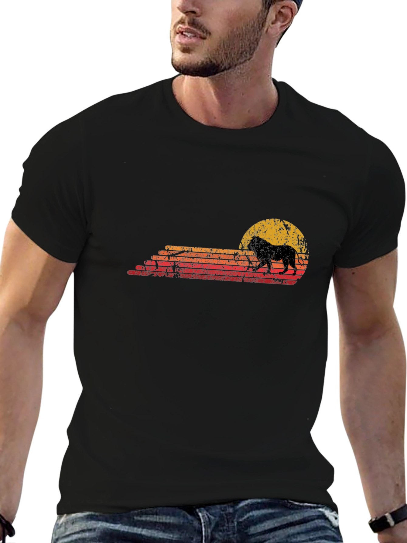 Lion Sunset Graphic Tee - Retro Style