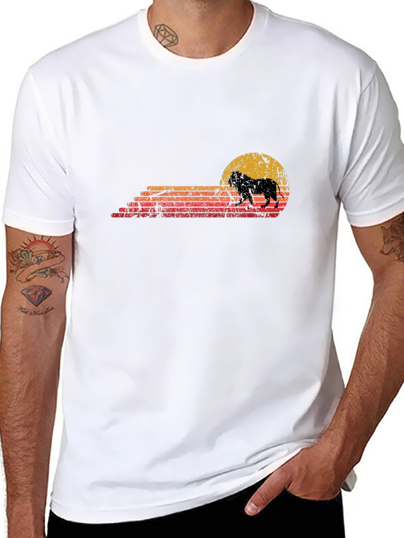 Lion Sunset Graphic Tee - Retro Style