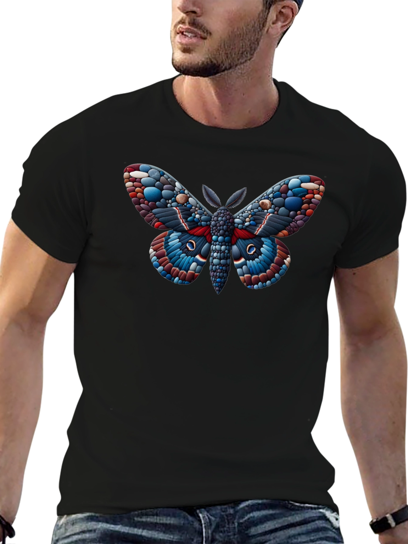Moth Graphic Black T-Shirt - Unique Insect Design