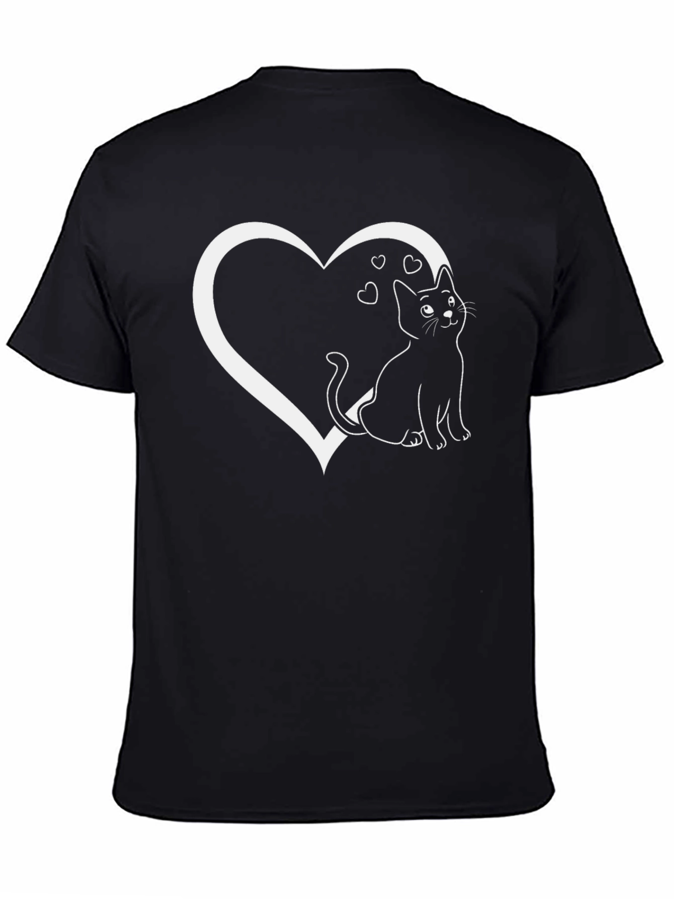 Cat Heart Graphic Tee - Black Cotton Blend T-Shirt