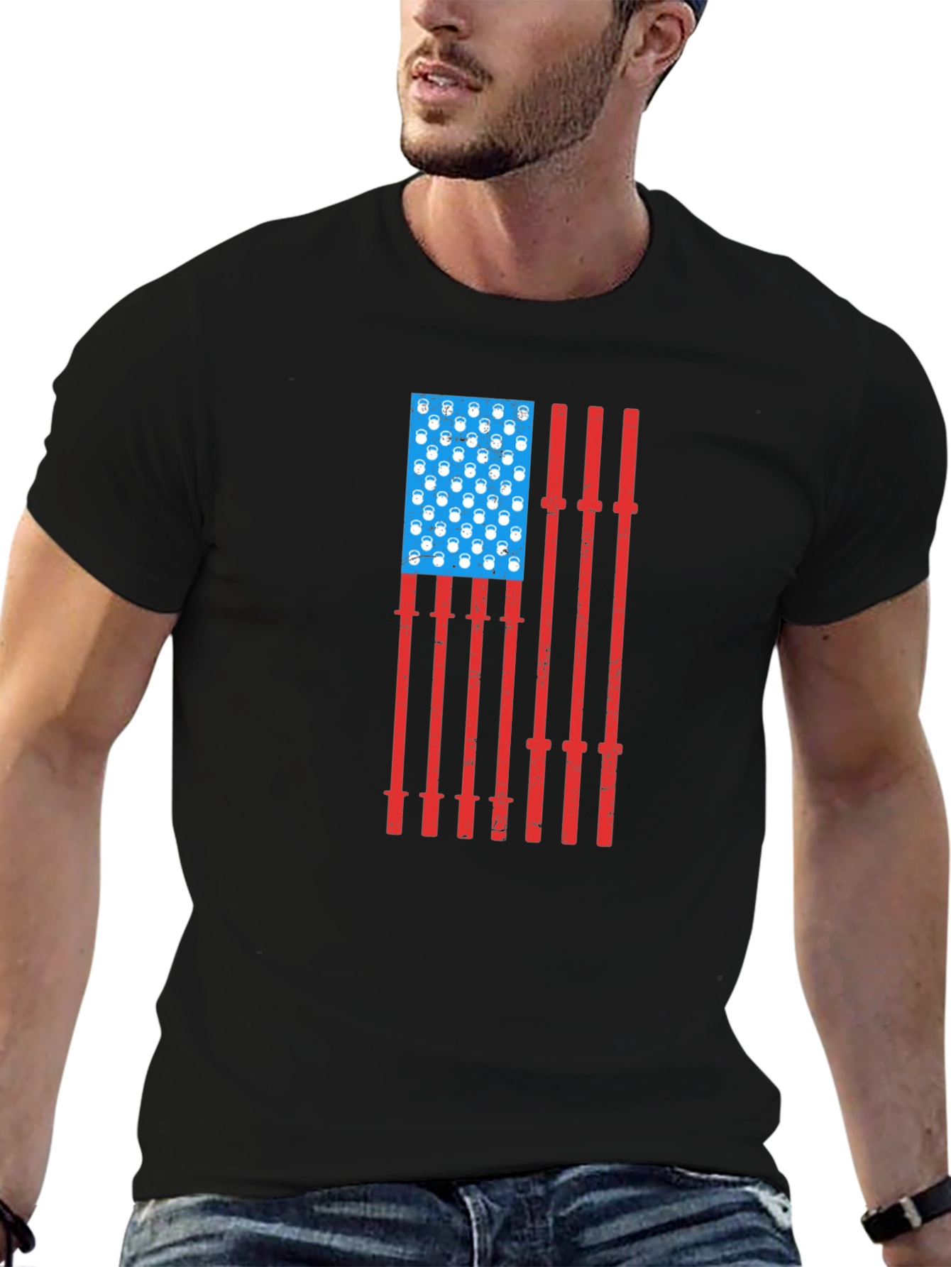 USA Flag Barbell Kettlebell Gym Shirt