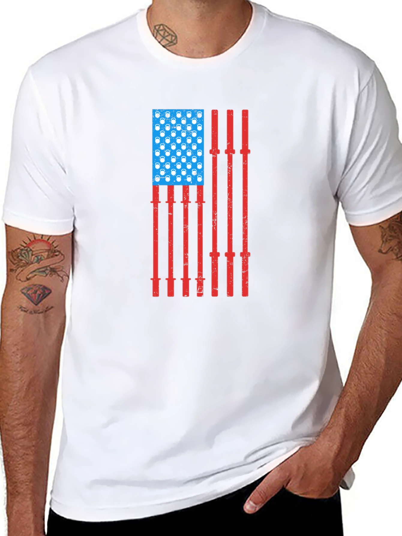 USA Flag Barbell Kettlebell Gym Shirt