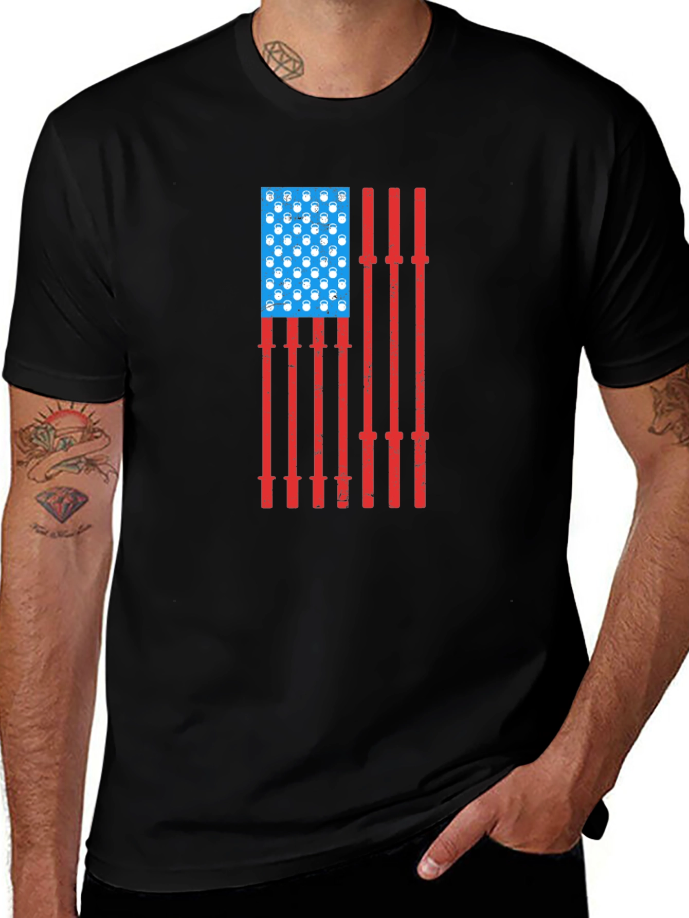 USA Flag Barbell Kettlebell Gym Shirt