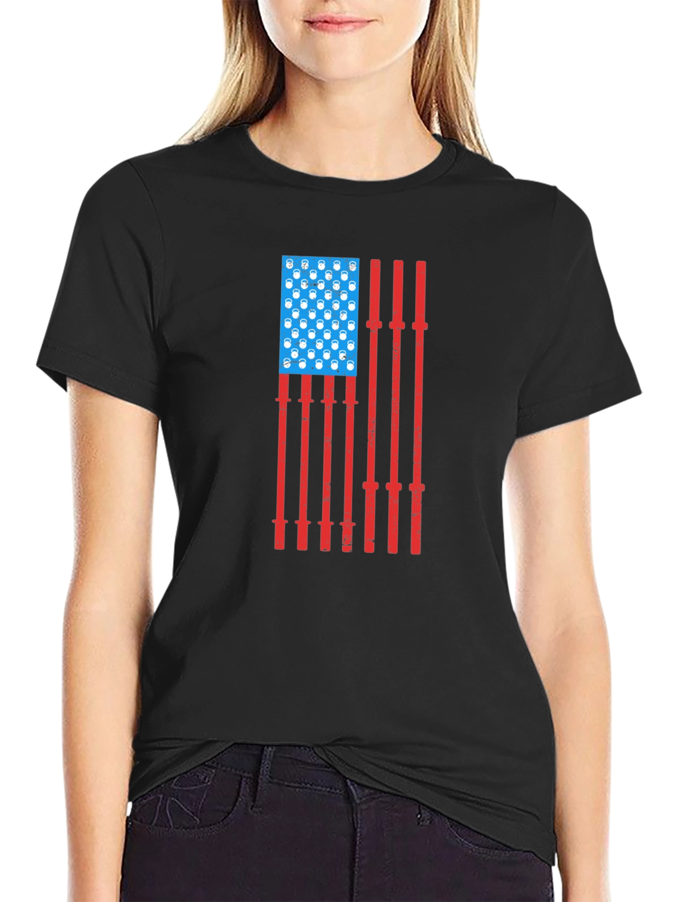 USA Flag Barbell Kettlebell Gym Shirt