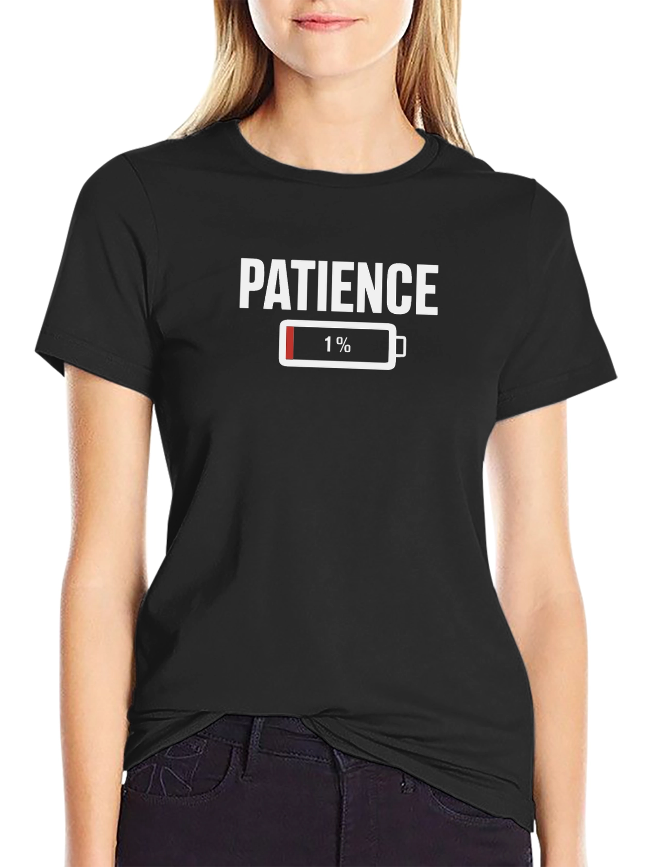 Patience 1% Battery Mens Black T-Shirt