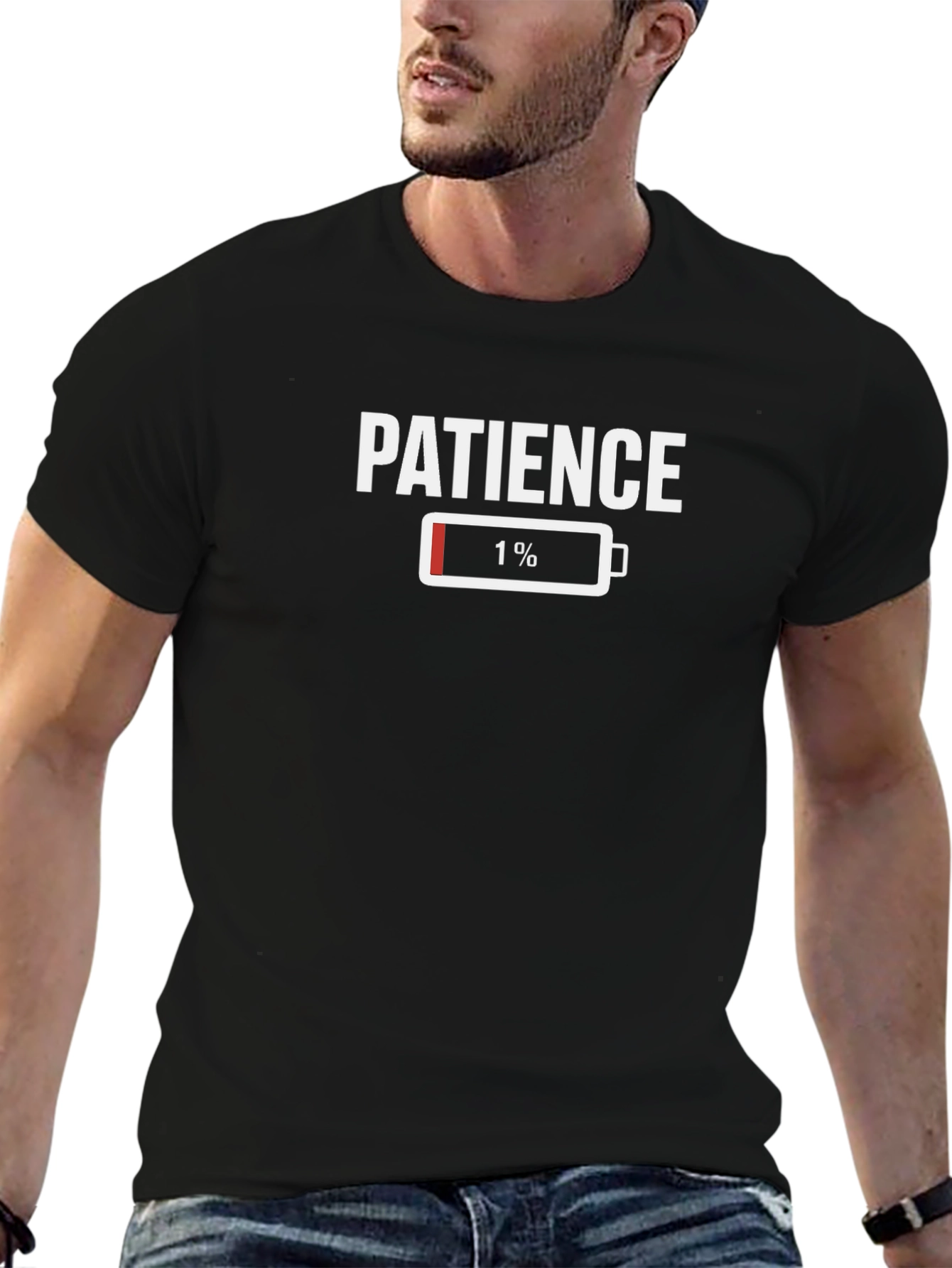 Patience 1% Battery Mens Black T-Shirt