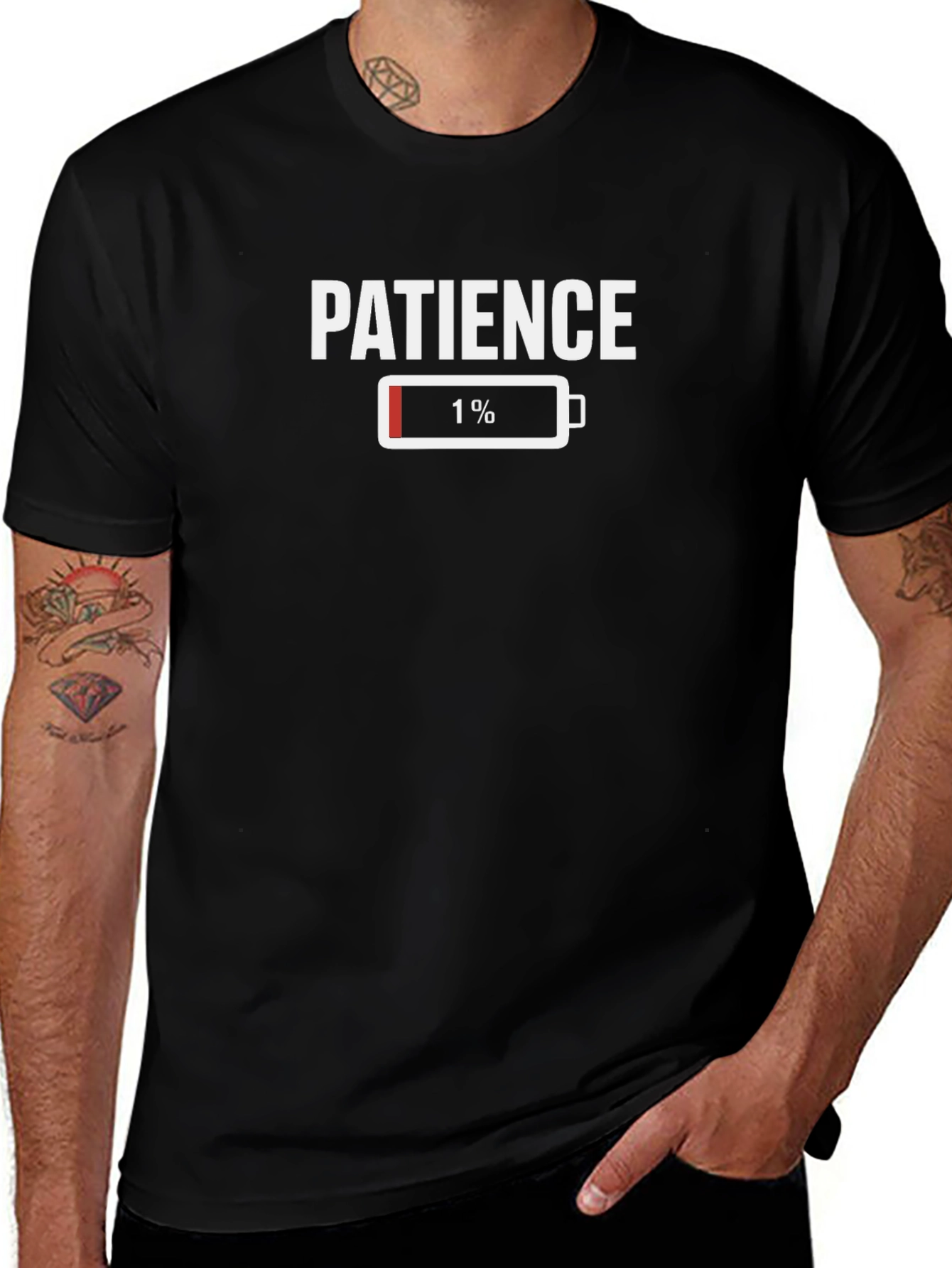 Patience 1% Battery Mens Black T-Shirt