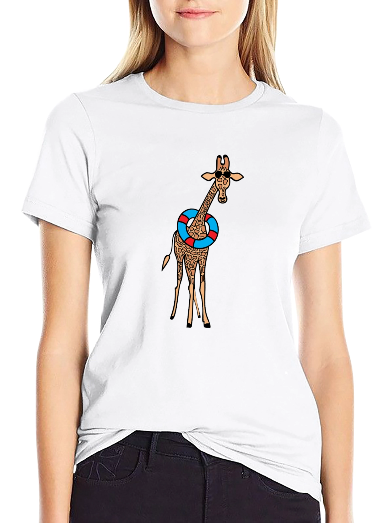 Giraffe with Swim Ring Graphic Tee