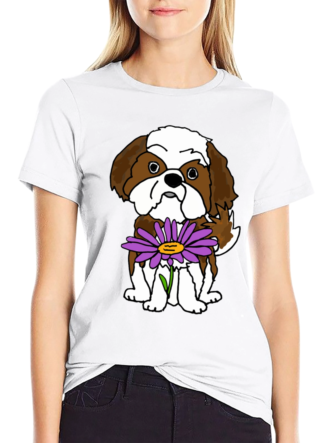 Dog With Flower Graphic T-Shirt - Unisex
