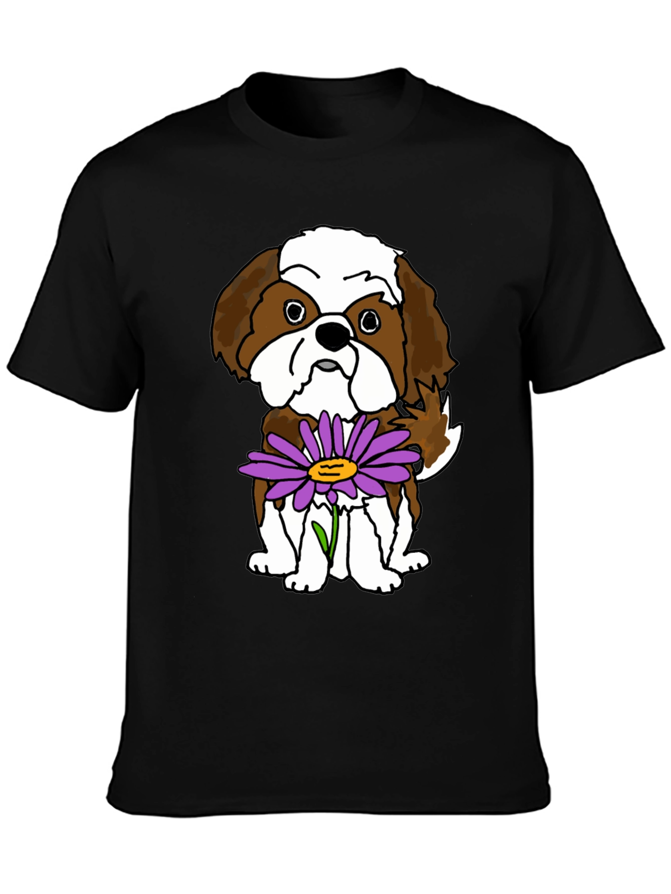 Dog With Flower Graphic T-Shirt - Unisex