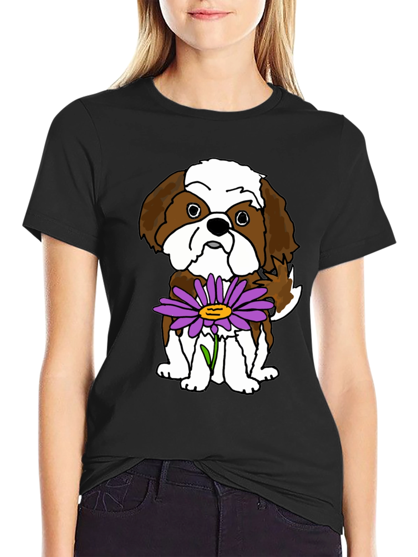 Dog With Flower Graphic T-Shirt - Unisex