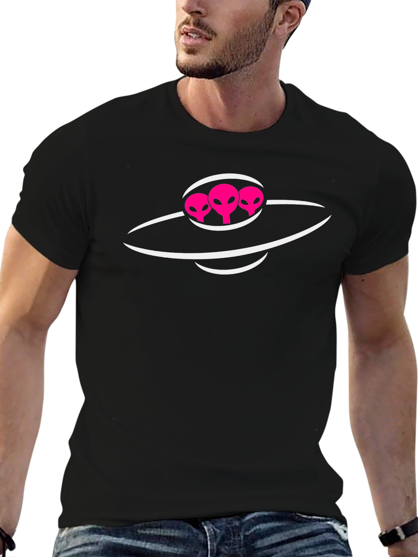 Alien UFO Graphic Tee - Black Cotton T-Shirt