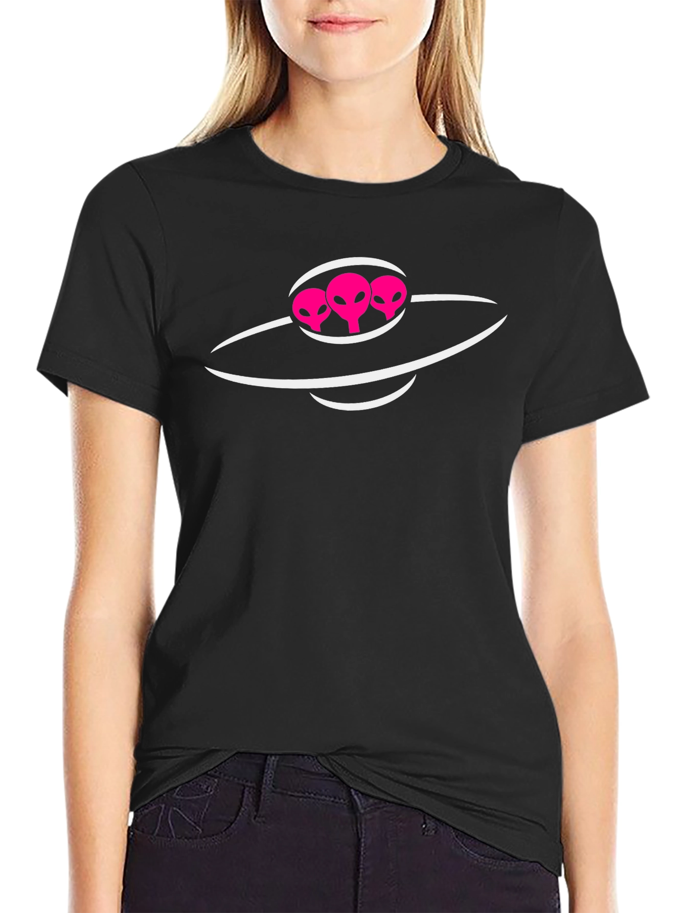 Alien UFO Graphic Tee - Black Cotton T-Shirt