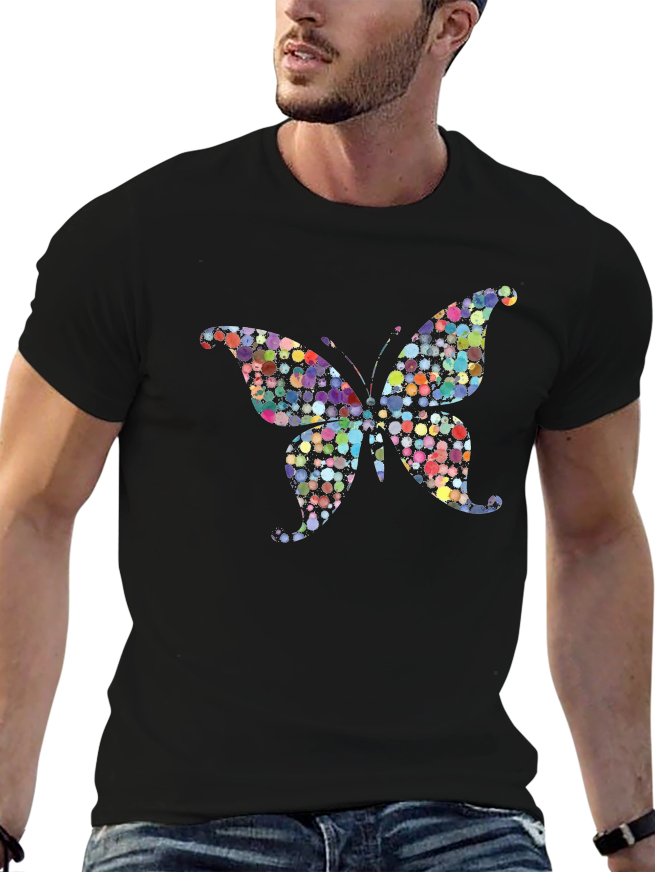 Butterfly Print Black T-Shirt - Unique Design