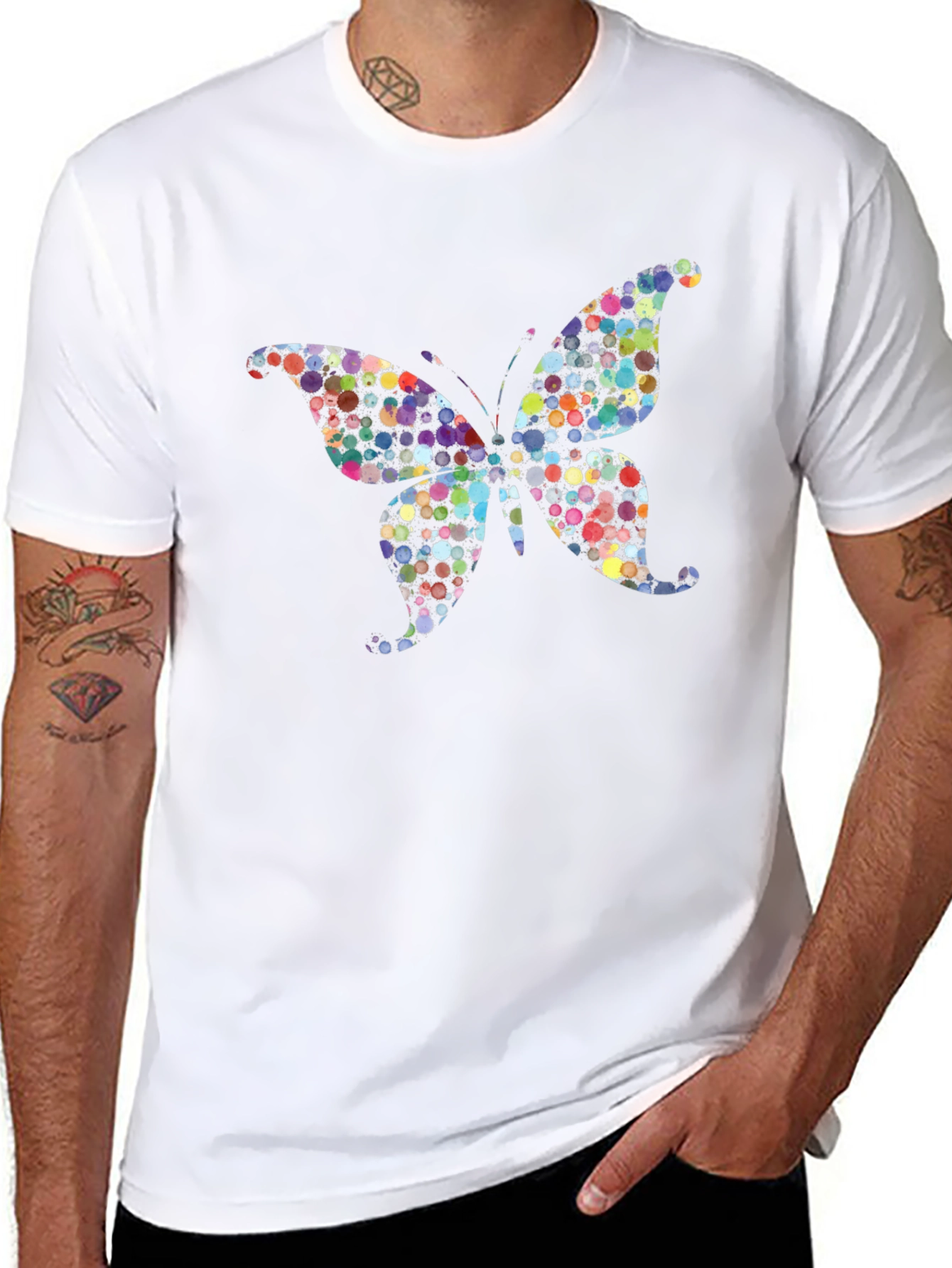Butterfly Print Black T-Shirt - Unique Design