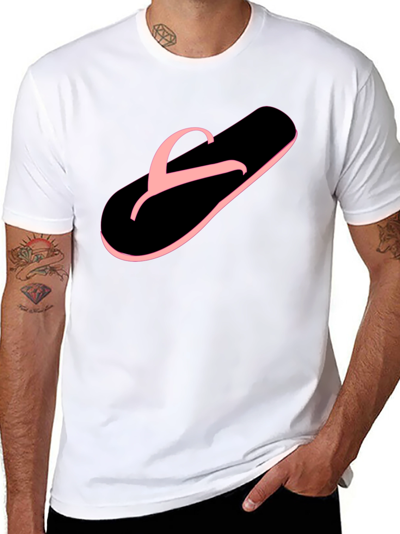 Black T-Shirt with Pink Flip-Flop Graphic