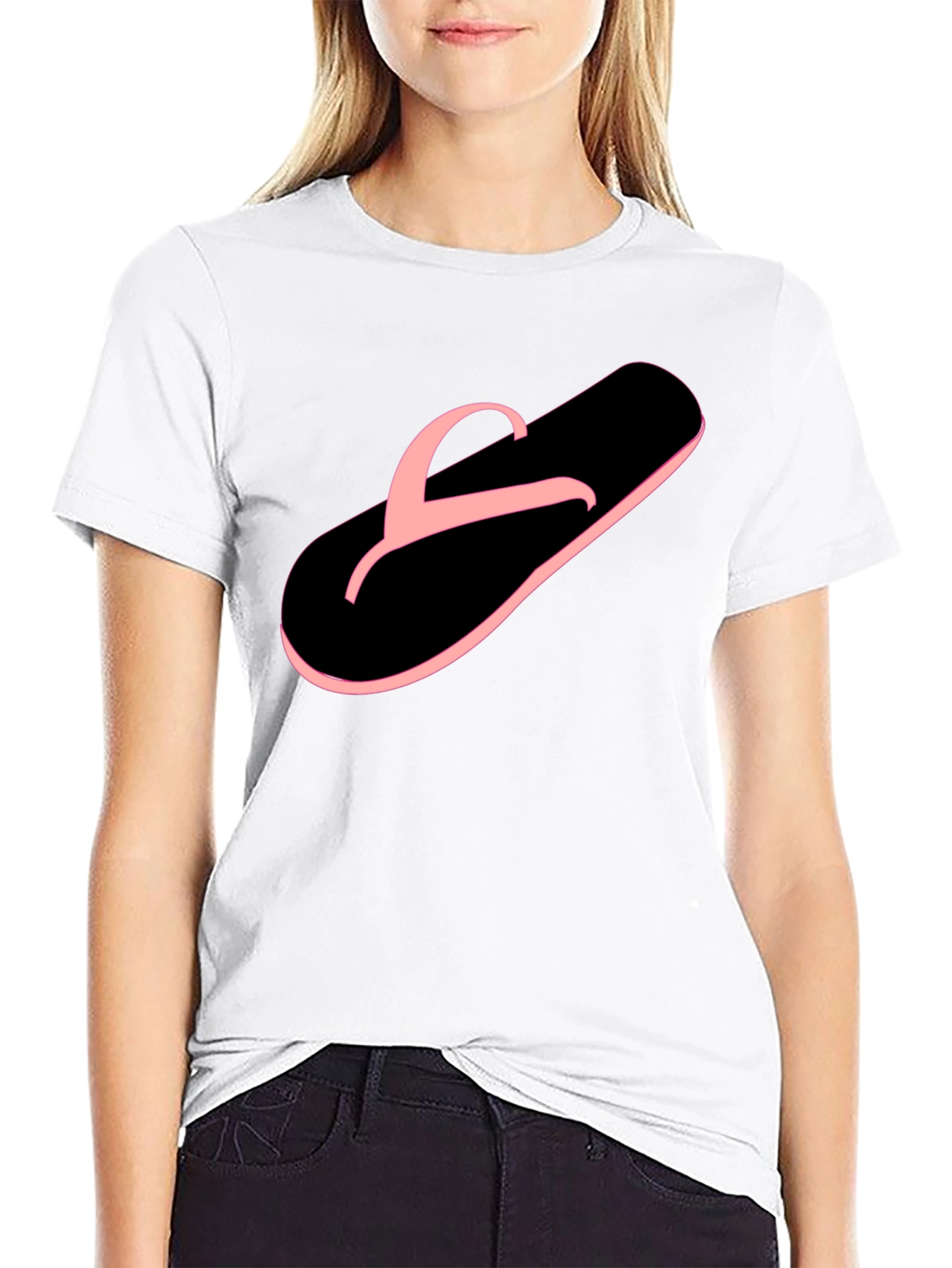 Black T-Shirt with Pink Flip-Flop Graphic