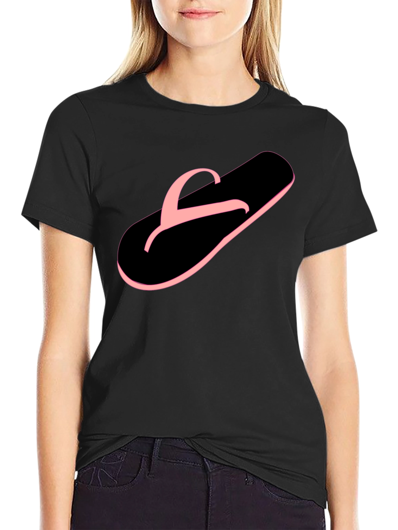 Black T-Shirt with Pink Flip-Flop Graphic