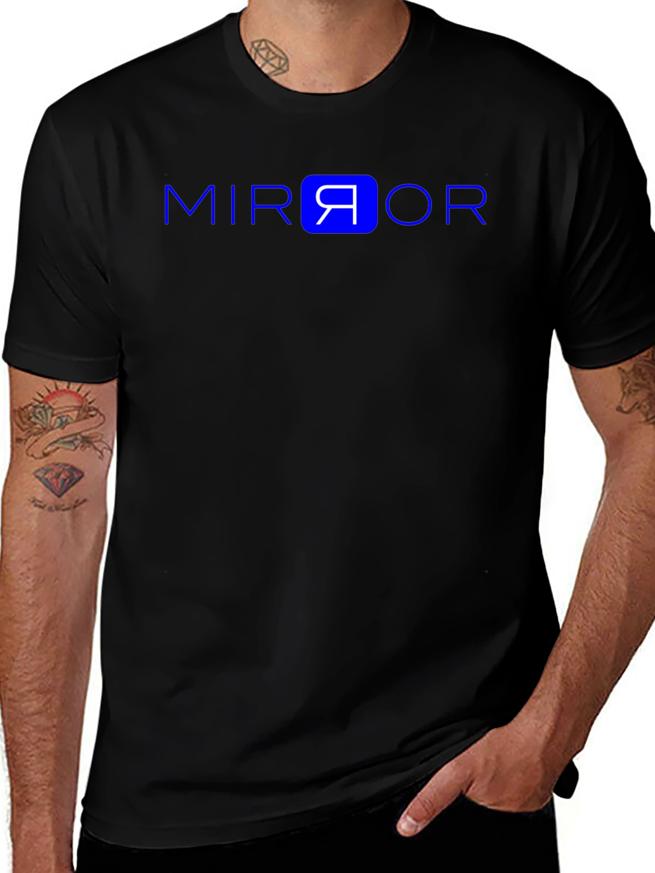 Mirror Graphic Tee - Black Cotton Casual Shirt
