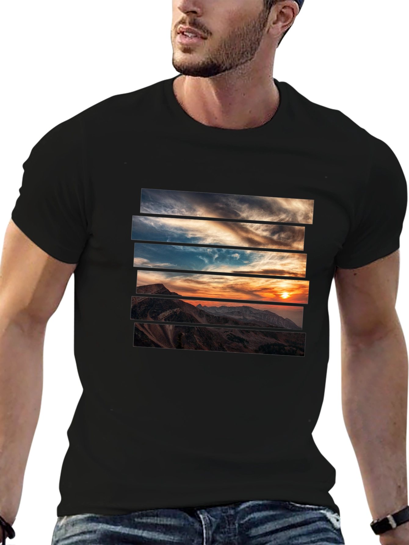 Sunset Mountain Graphic Tee - Stylish Black T-Shirt