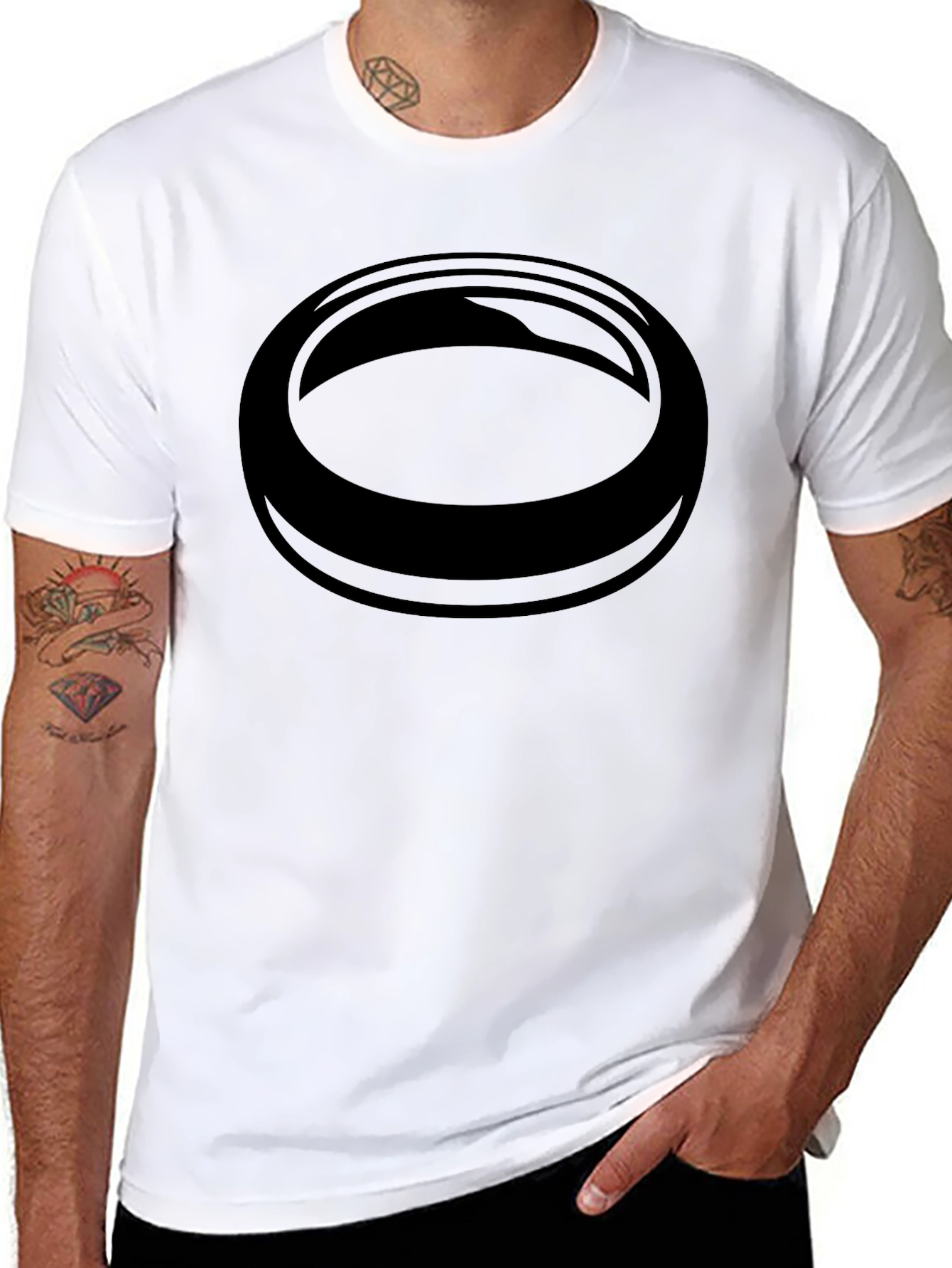 Modern Black Graphic Tee - Abstract Circle Design